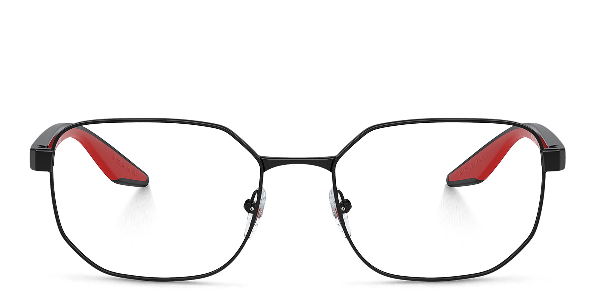 Shop Prada Linea Rossa Wide Irregular Eyeglasses in Black online.