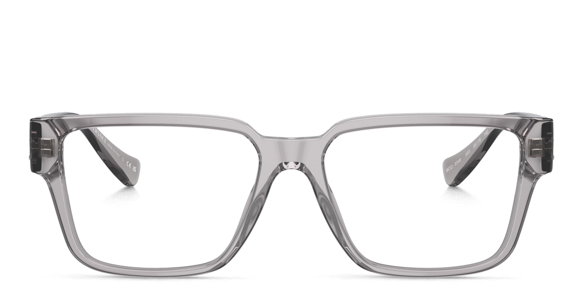 Shop VERSACE Rectangle Eyeglasses in Grey Transparent online.