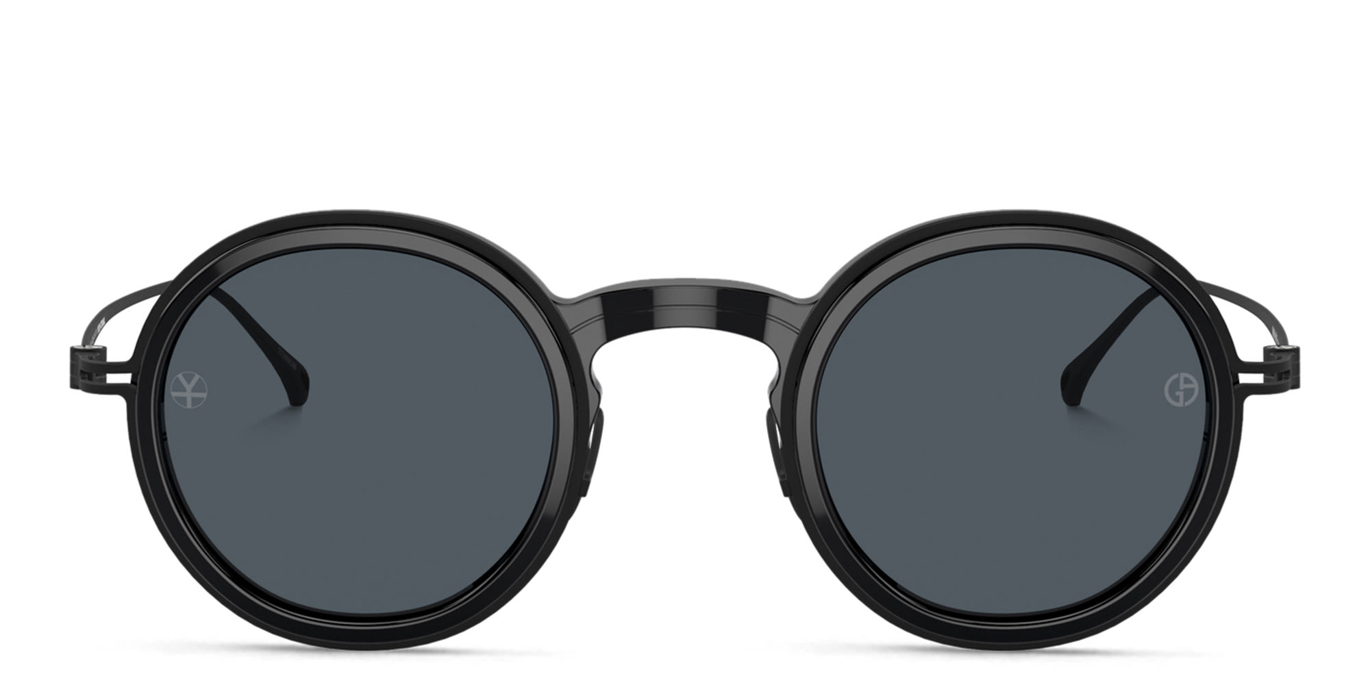 Shop GIORGIO ARMANI Unisex Round Sunglasses in Shiny Black online.
