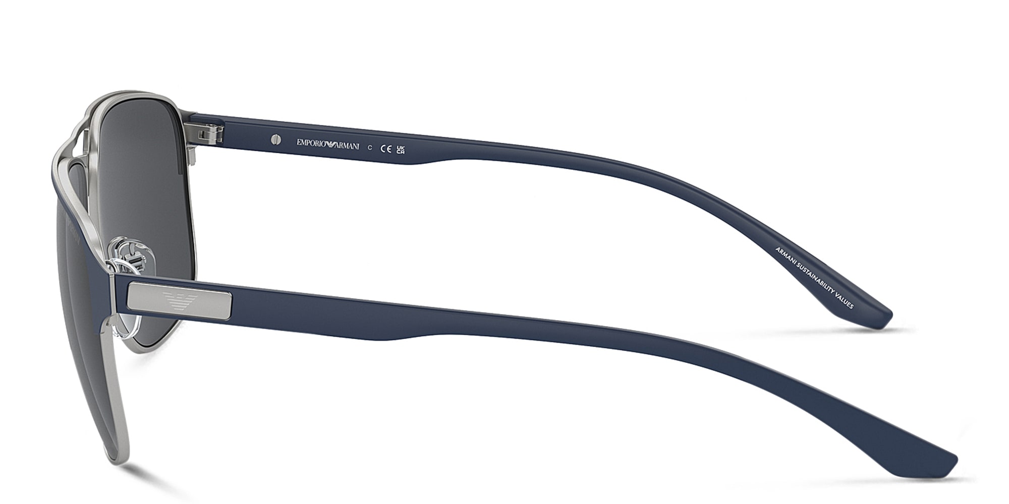 Shop Emporio Armani Pilot Sunglasses in Matte Silver/Bluette online.