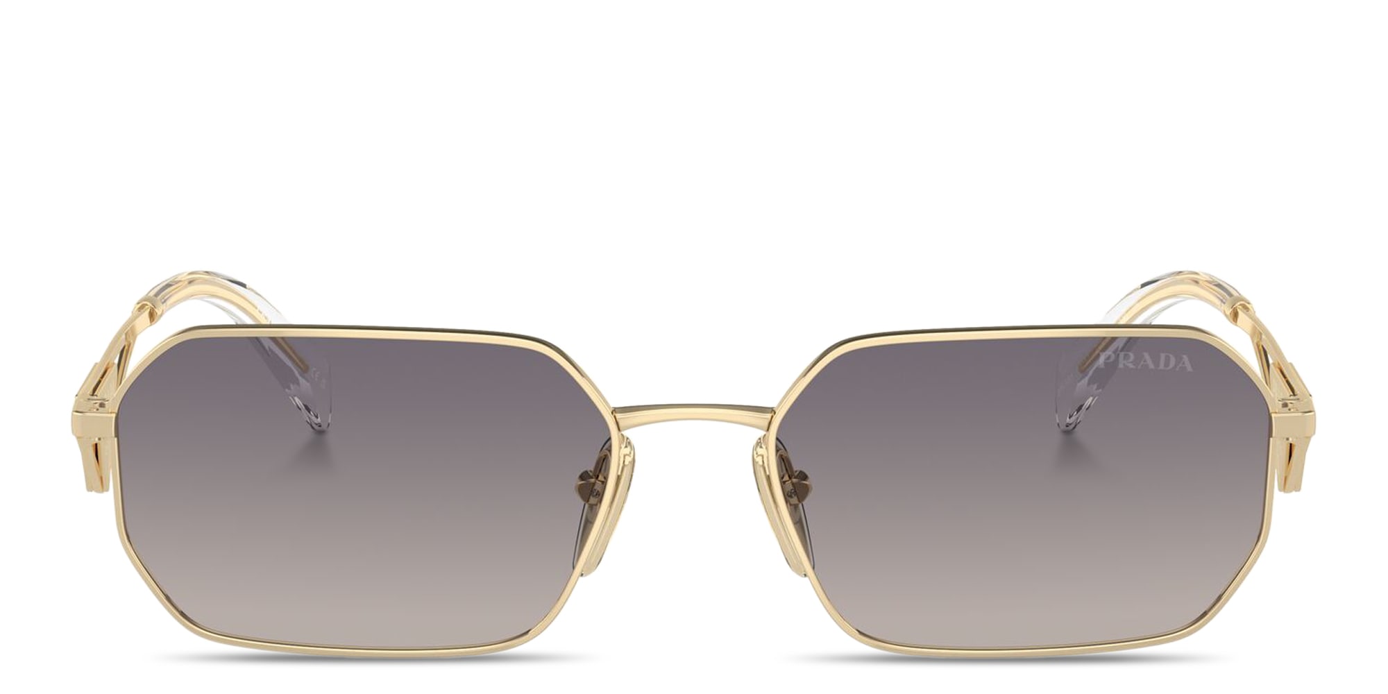 Shop PRADA Triangle Logo Irregular Sunglasses in Gold online.