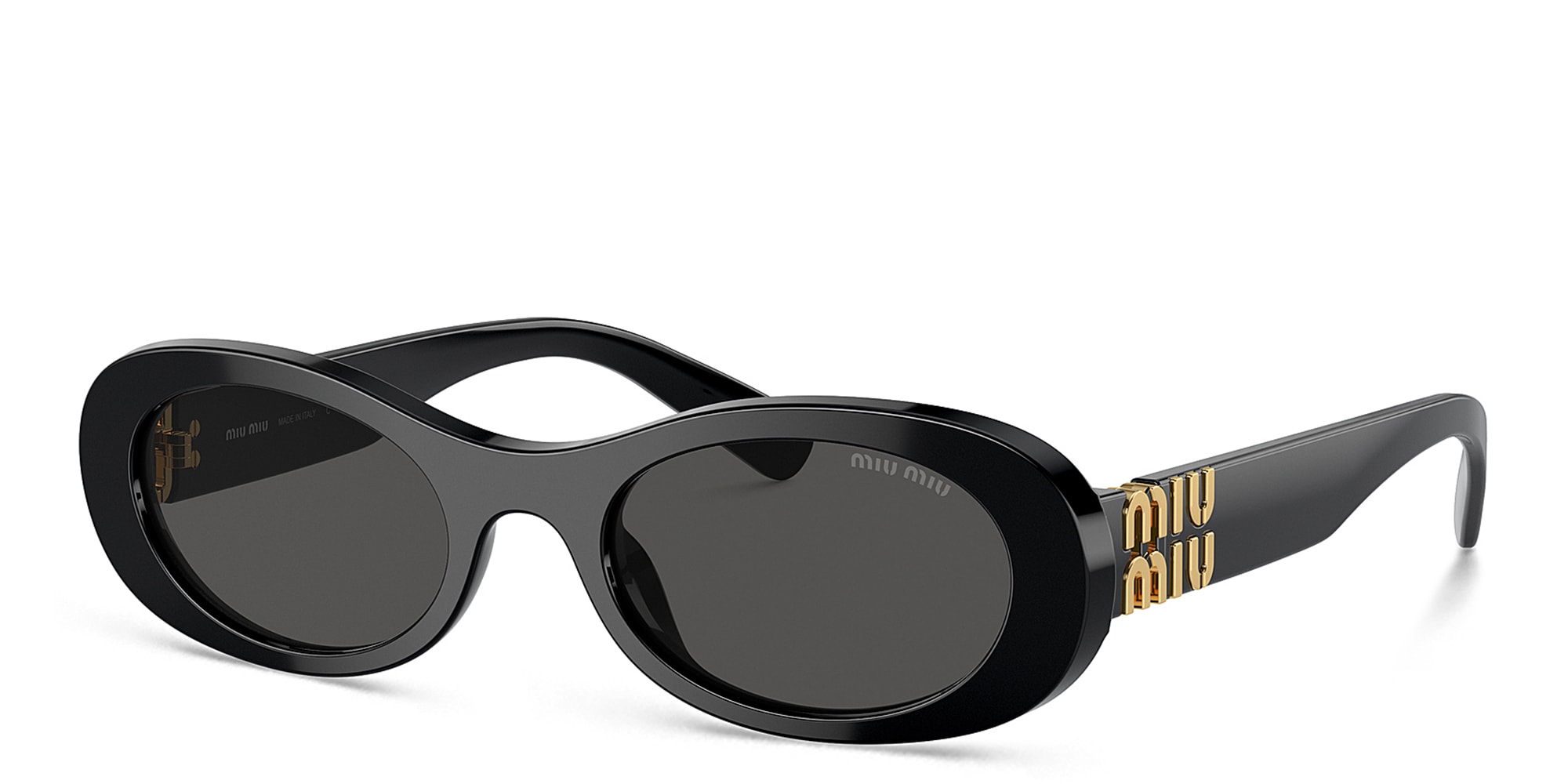 Shop MIU MIU Oval Sunglasses in Black online.