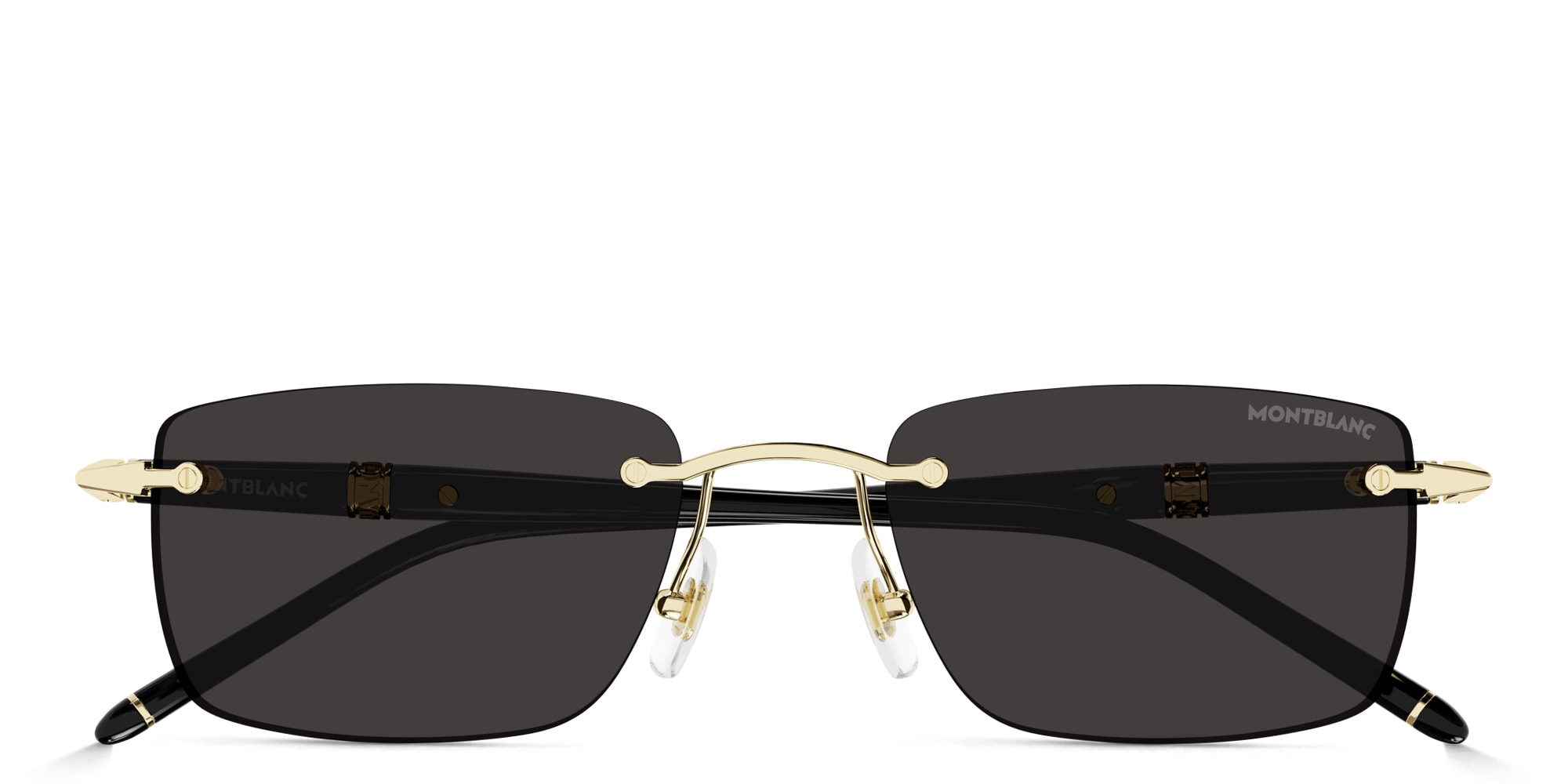 Shop MONTBLANC Meisterstück Rimless Rectangle Sunglasses in Gold online.