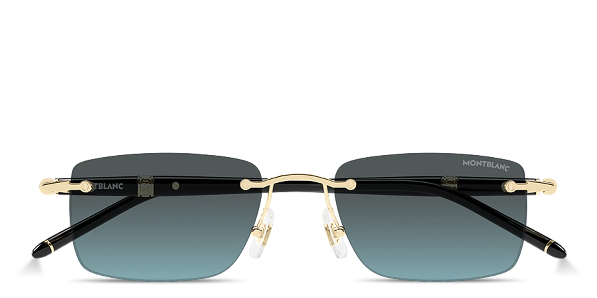 Shop MONTBLANC Meisterstück Rimless Rectangle Sunglasses in Polished Gold online.