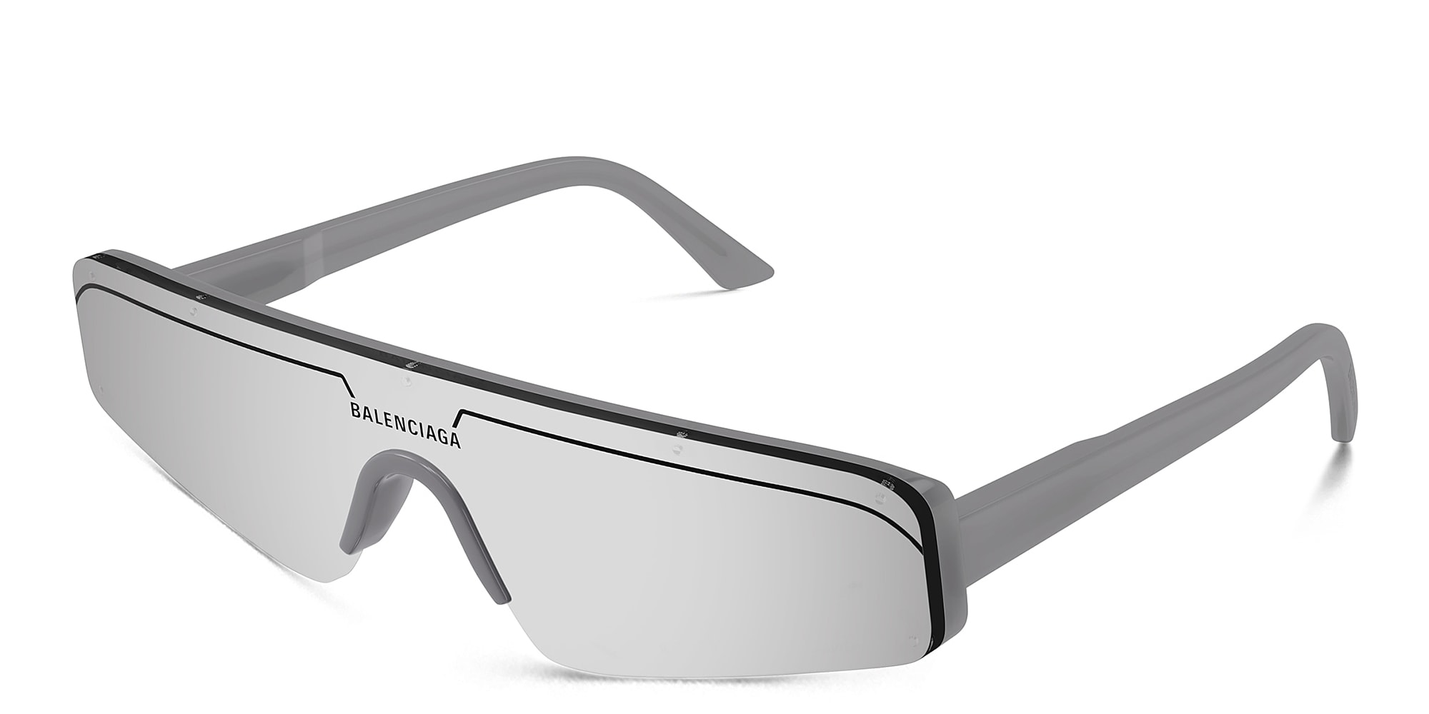 Shop BALENCIAGA Ski Unisex Wide Rimless Mask Sunglasses in Grey online.