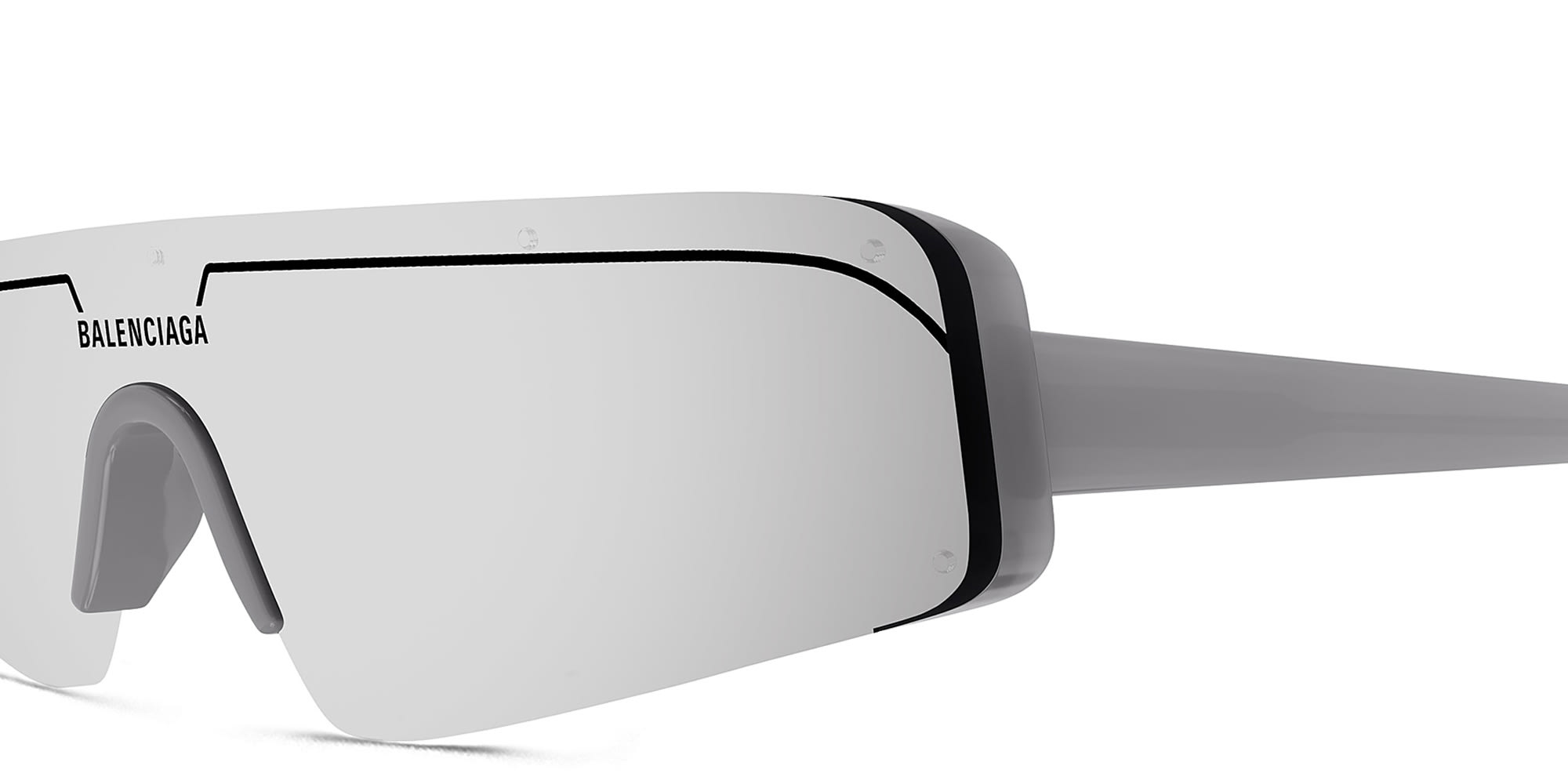 Shop BALENCIAGA Ski Unisex Wide Rimless Mask Sunglasses in Grey online.