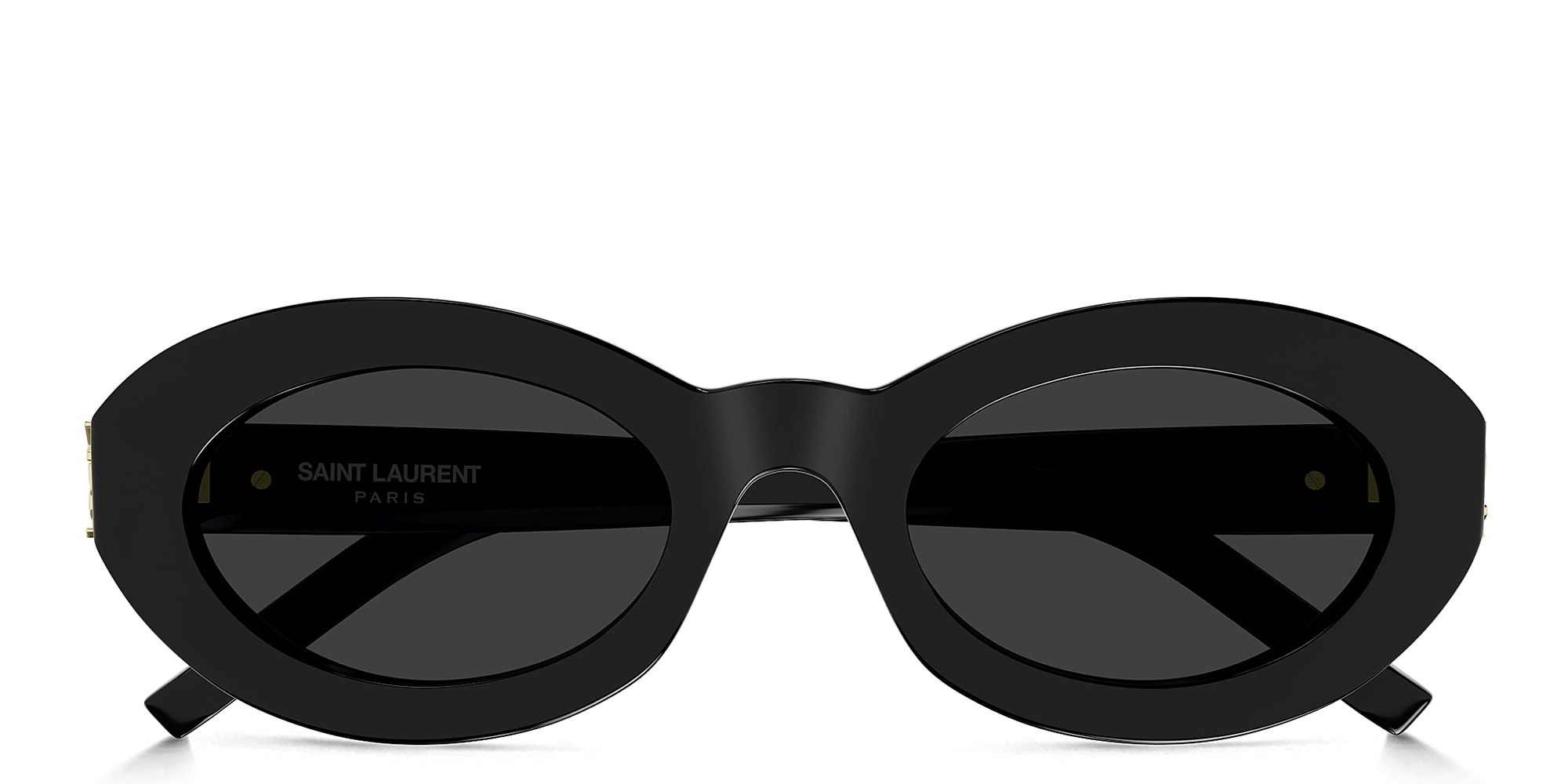 Shop SAINT LAURENT Monogram Hinge Oval Sunglasses in Black online.