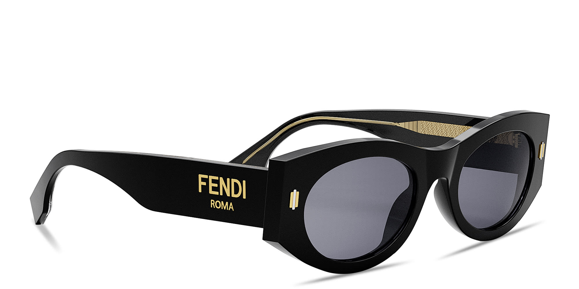 Shop FENDI Roma Oval Sunglasses in Black online.