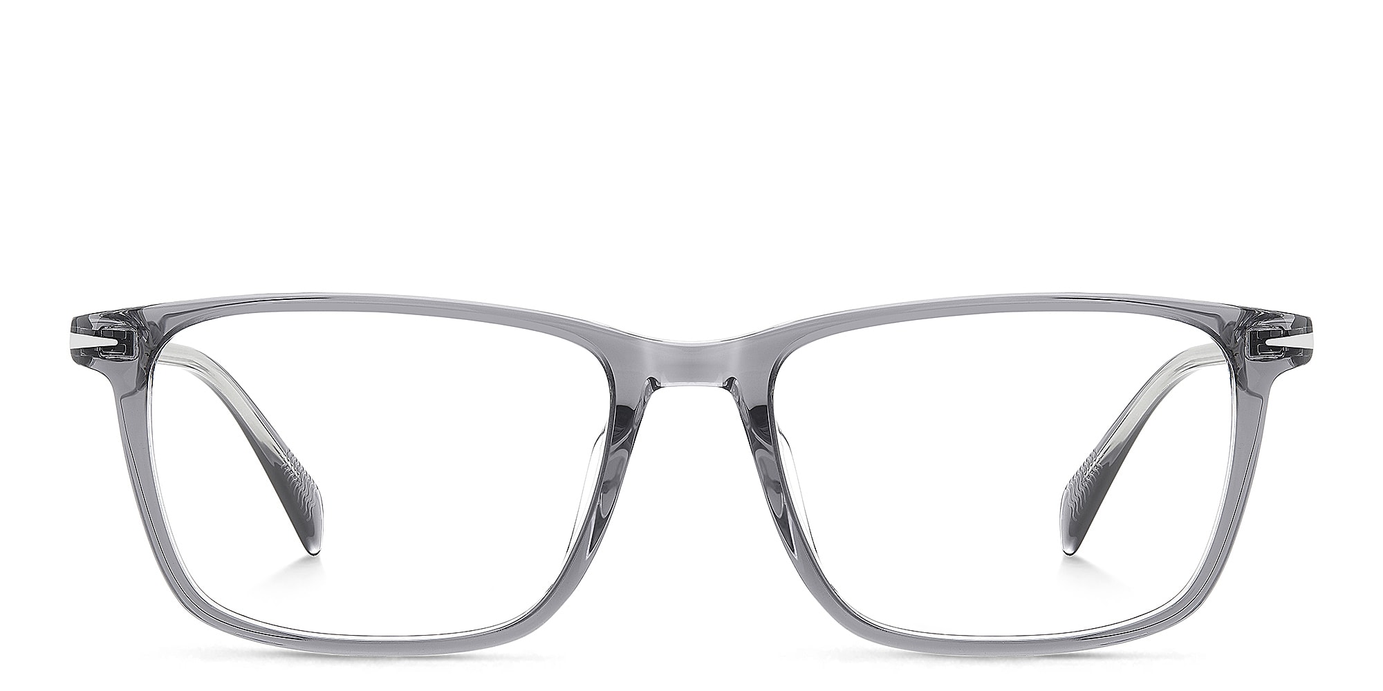 Shop DAVID BECKHAM Timeless Icons Rectangle Eyeglasses in Grey Crystal online.
