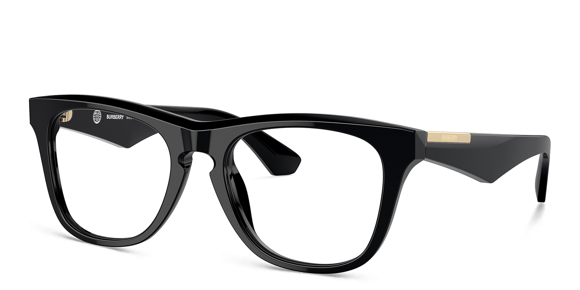 Shop BURBERRY Logo Square Eyeglasses in Black online.
