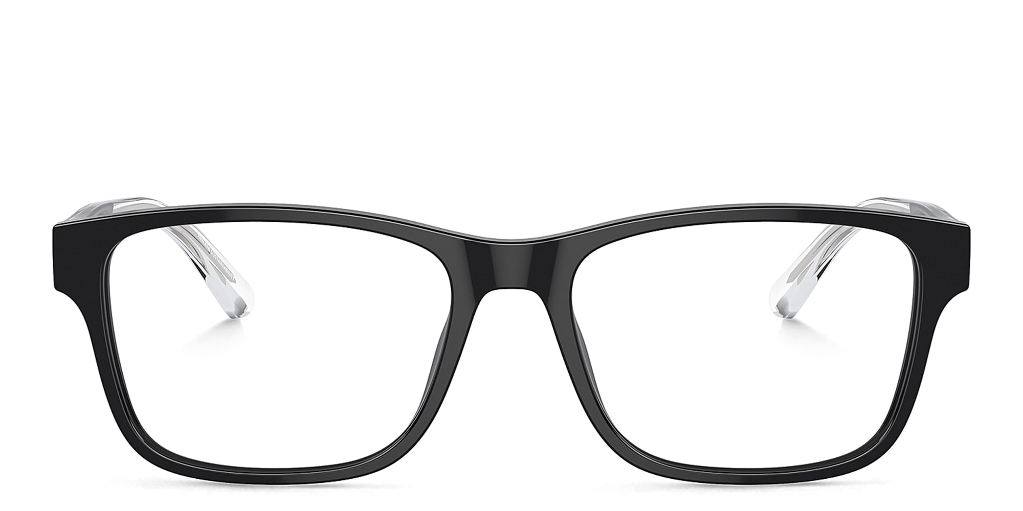 Shop Emporio Armani Logo Wide Rectangle Eyeglasses in Black online.