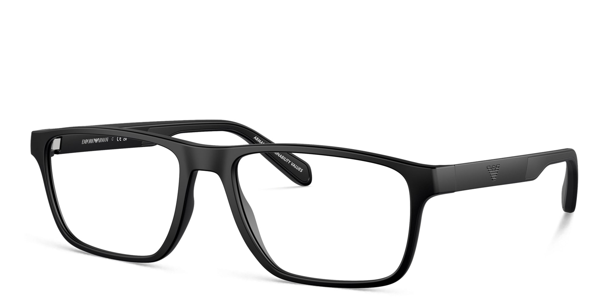 Shop Emporio Armani Logo Wide Rectangle Eyeglasses in Matte Black online.