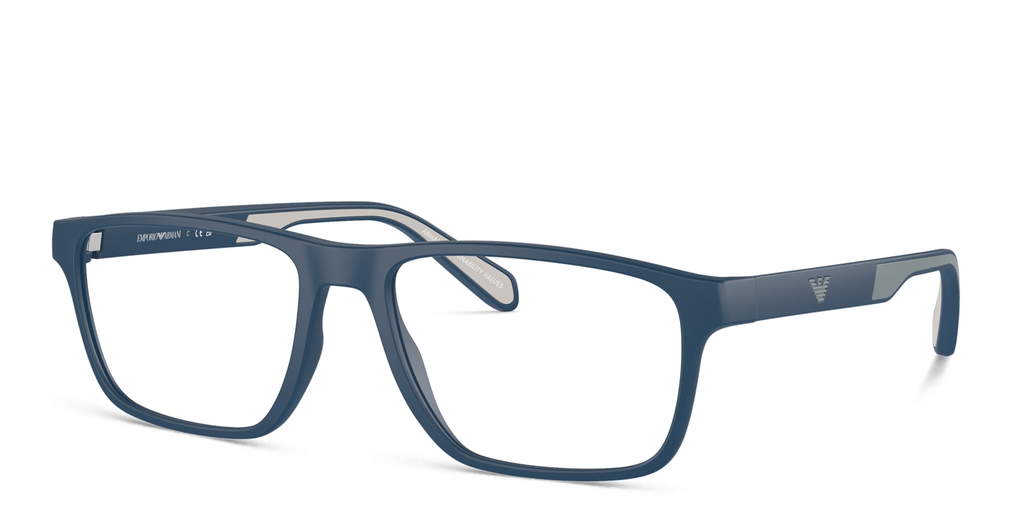 Shop Emporio Armani Logo Wide Rectangle Eyeglasses in Matte Blue online.