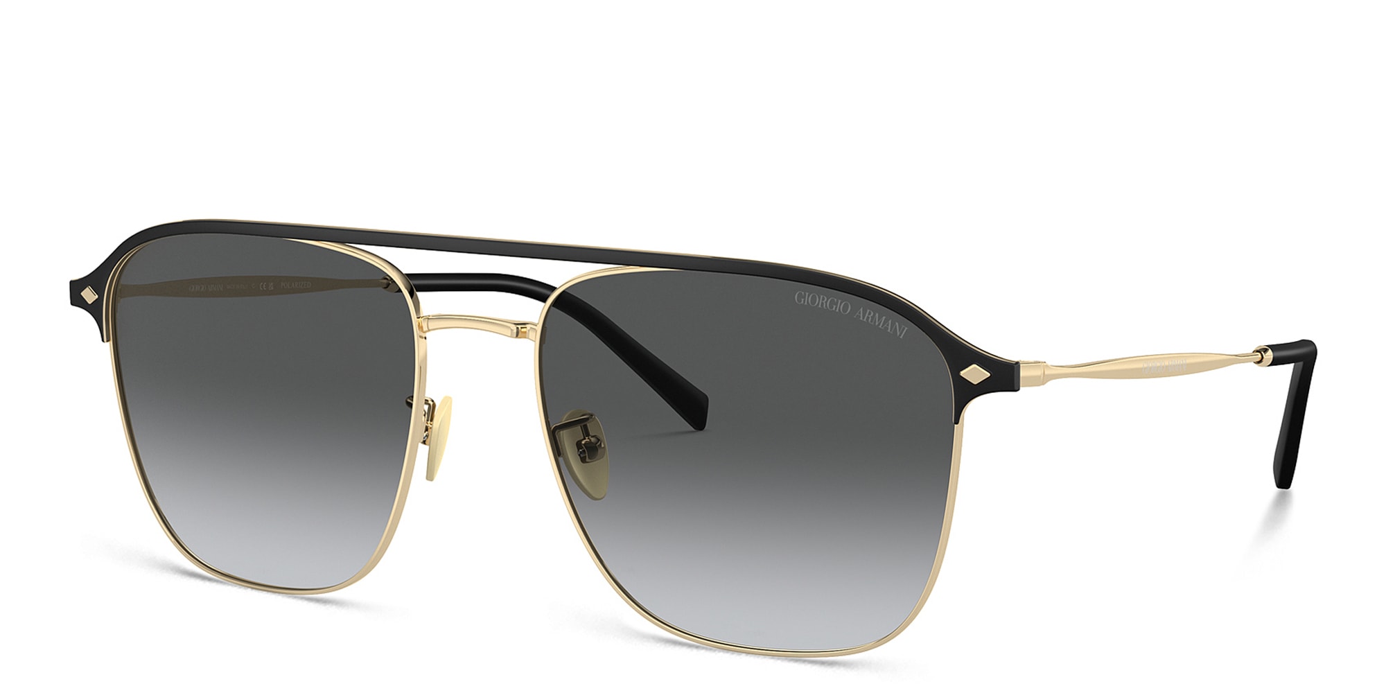 Shop GIORGIO ARMANI Logo Square Sunglasses in Gold online.