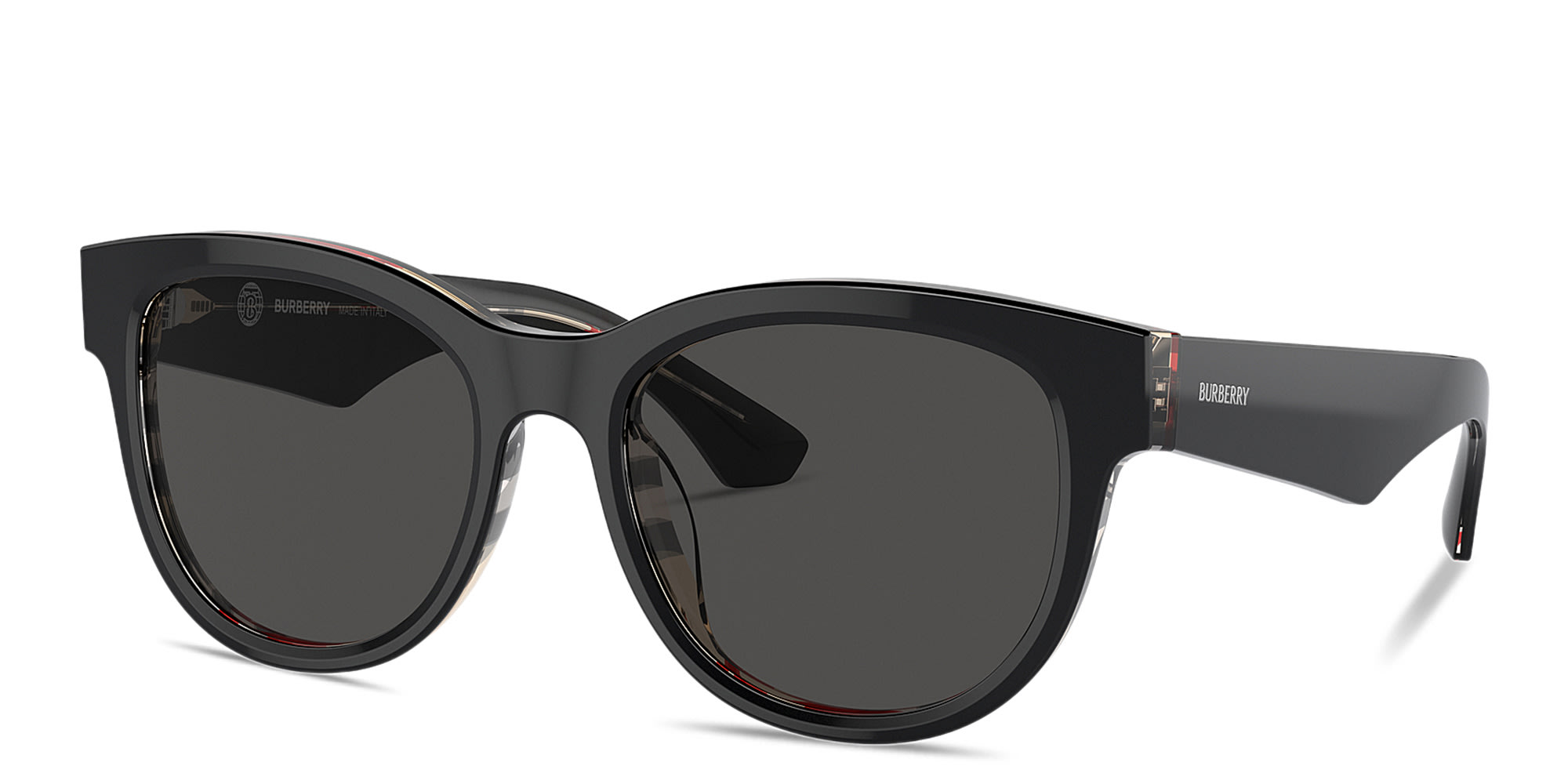 Shop BURBERRY Logo Print Panthos Sunglasses in Black online.
