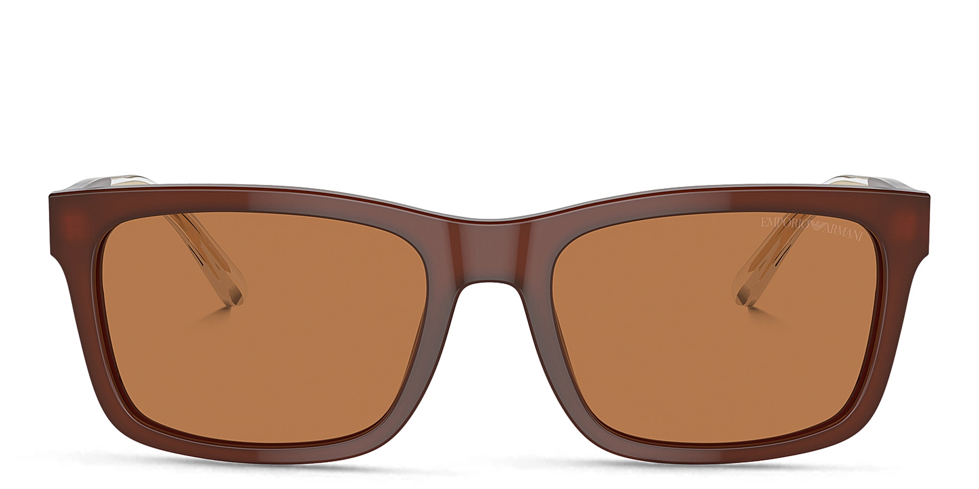 Shop Emporio Armani Logo Rectangle Sunglasses in Shiny Opaline Brown online.