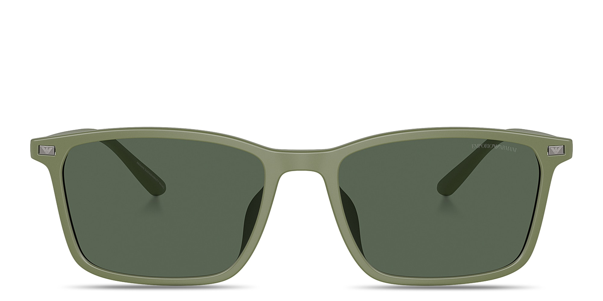 Shop Emporio Armani Logo Rectangle Sunglasses in Green online.