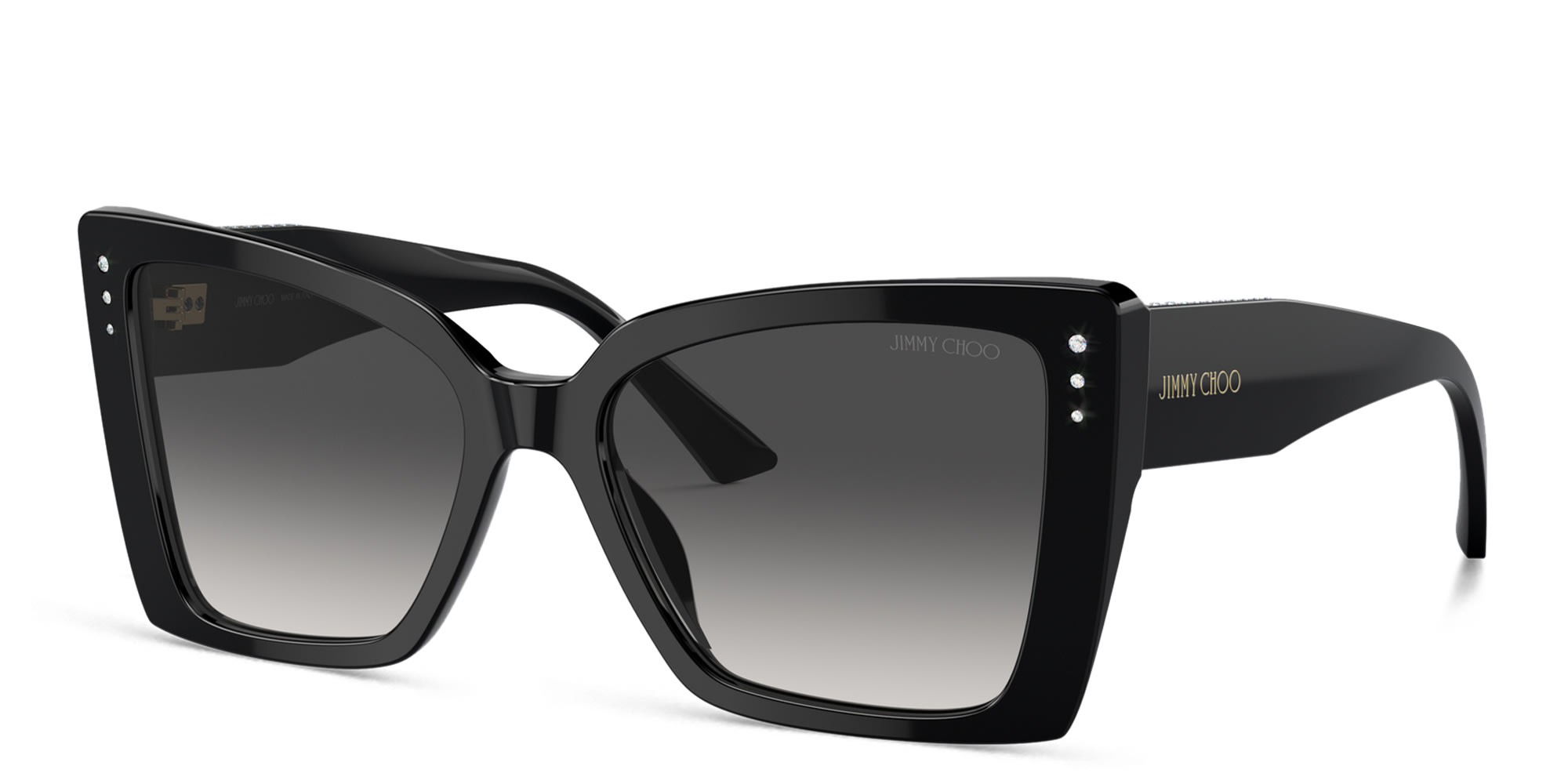 Shop JIMMY CHOO Rhinestone-Embellished Oversized Cat-Eye Sunglasses in Black online.