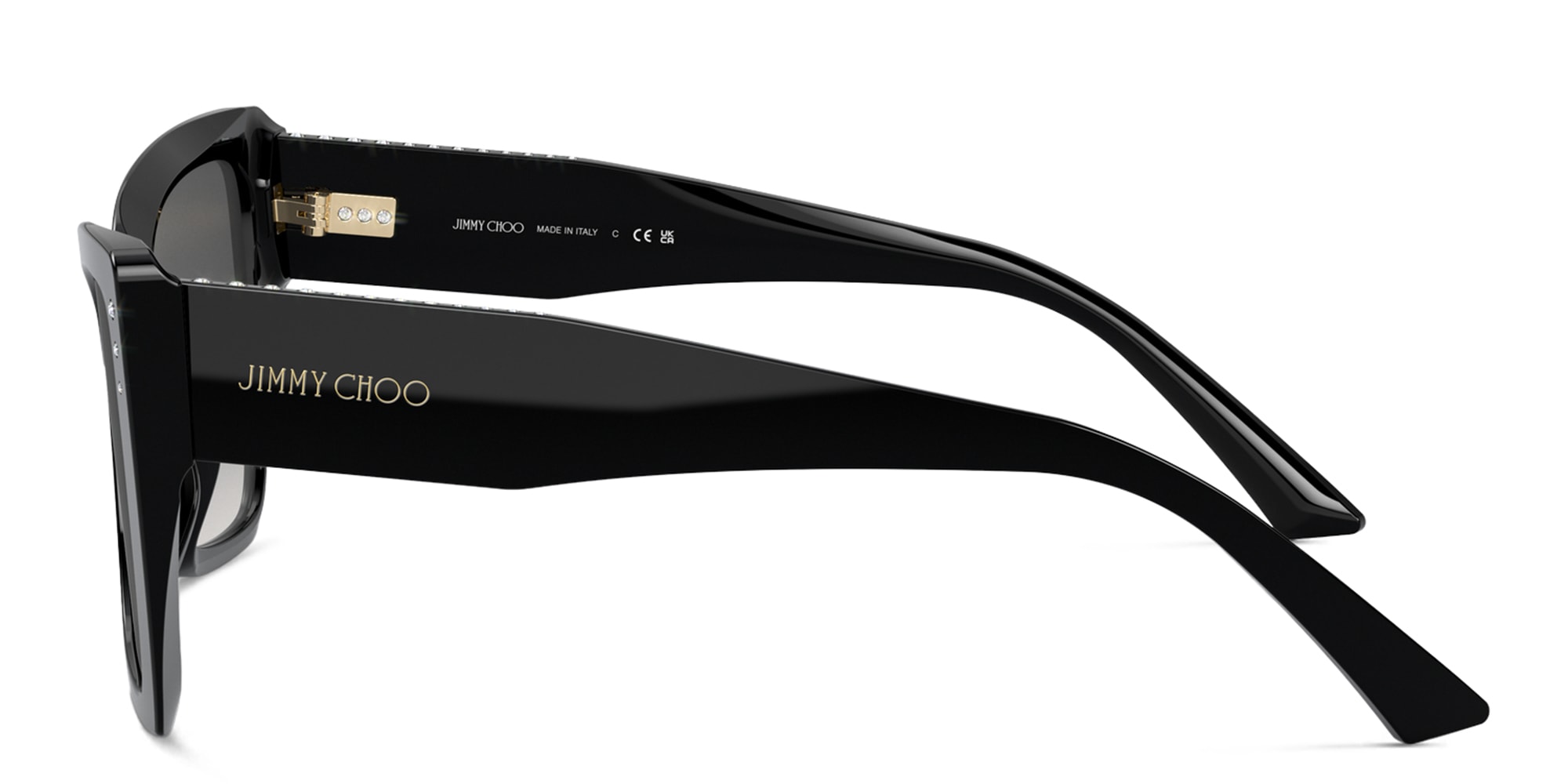 Shop JIMMY CHOO Rhinestone-Embellished Oversized Cat-Eye Sunglasses in Black online.