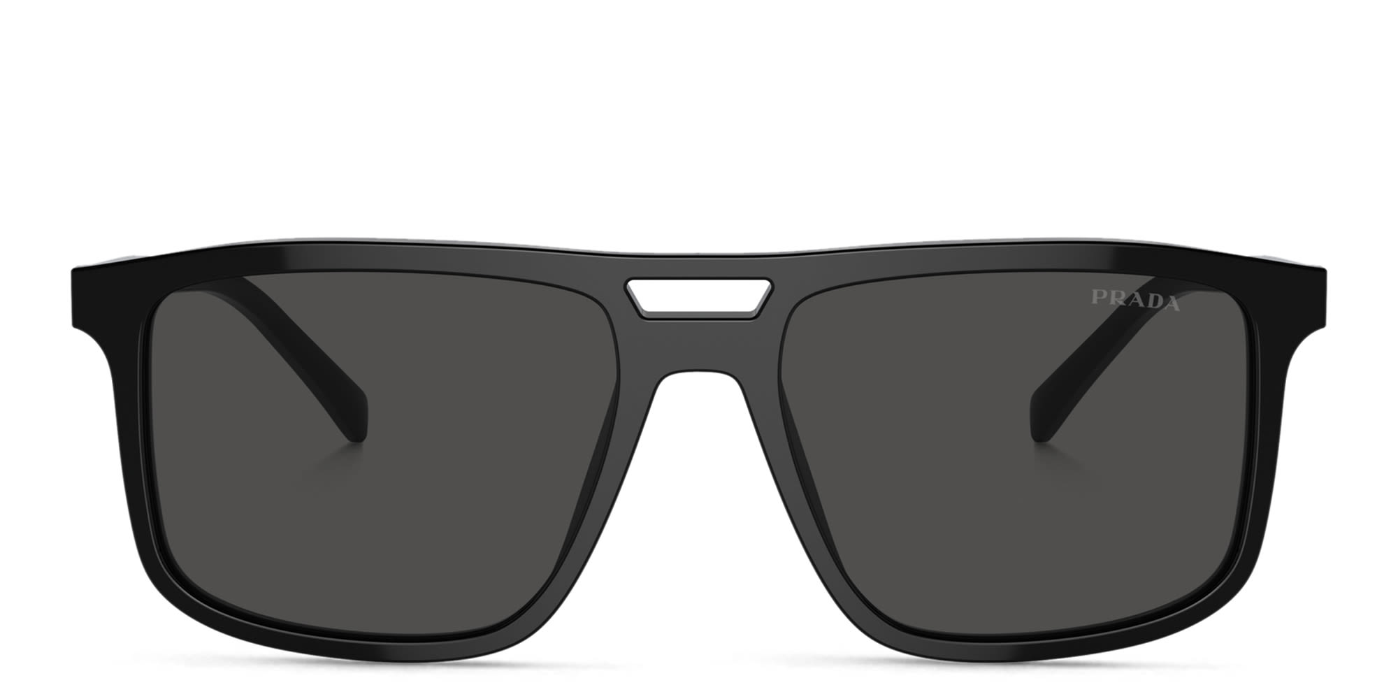 Shop PRADA Logo Rectangle Sunglasses in Black online.