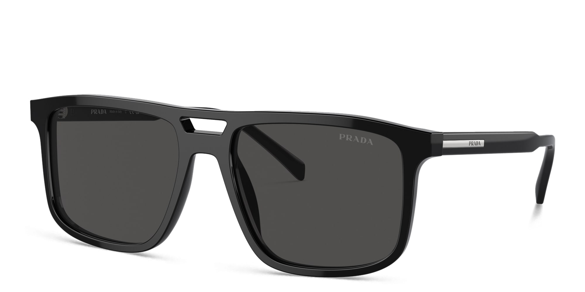 Shop PRADA Logo Rectangle Sunglasses in Black online.