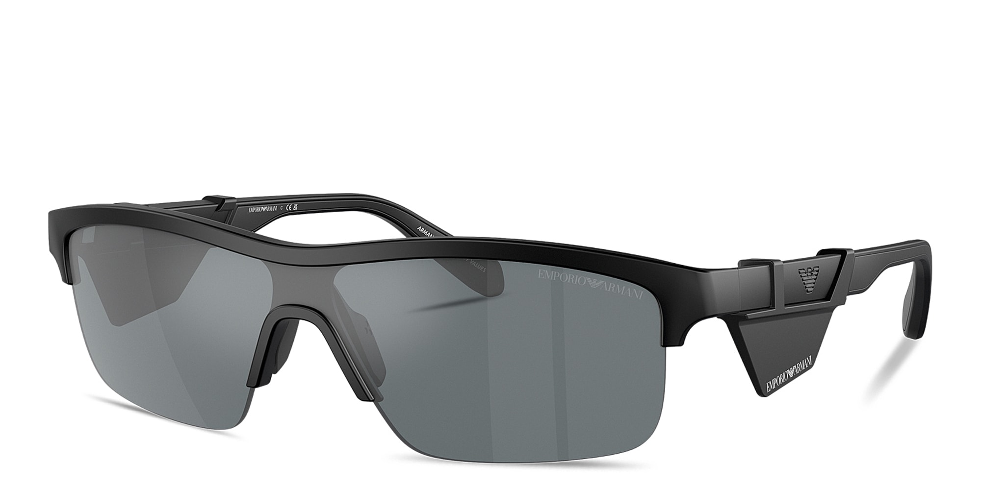 Shop Emporio Armani Mask Half-Rim Irregular Sunglasses in Black online.