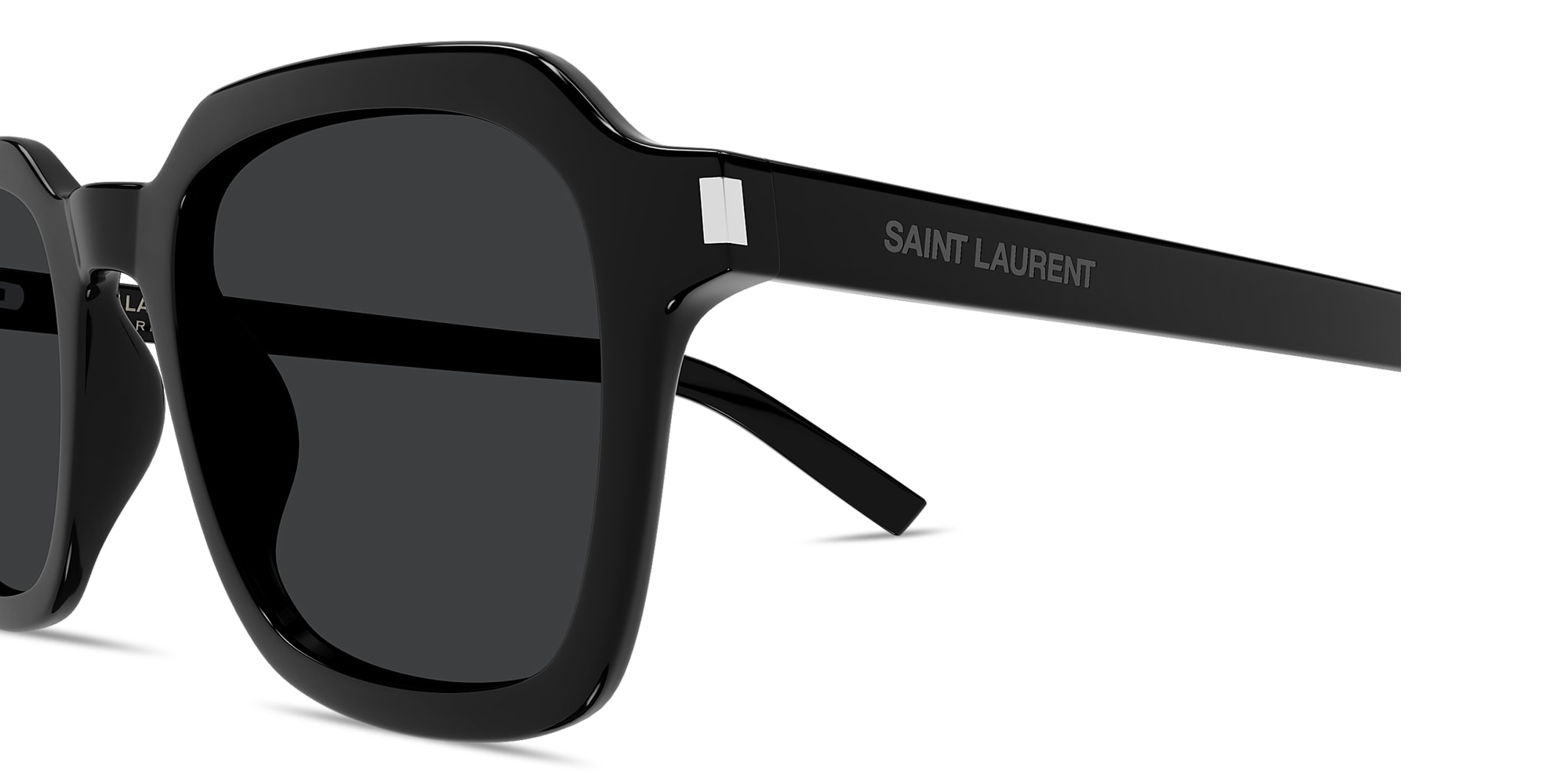 Shop SAINT LAURENT Logo Print Unisex Square Sunglasses in Black online.