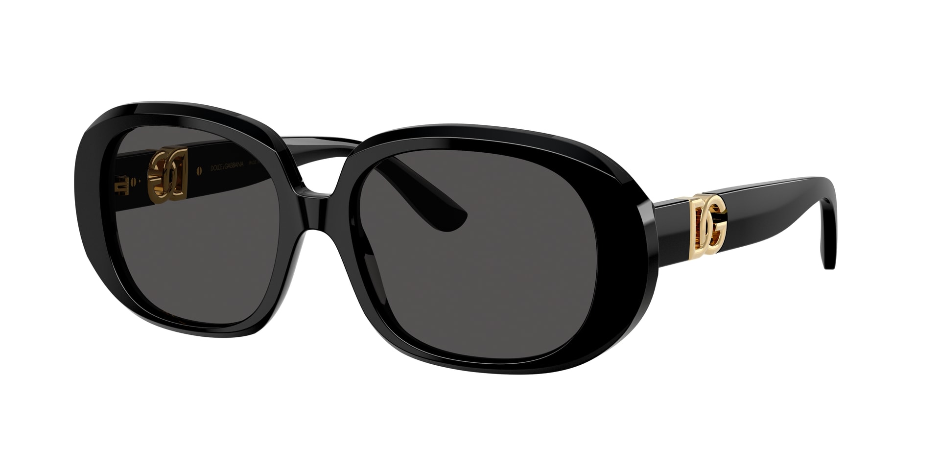 Shop Dolce & Gabbana DG Motif Oval Sunglasses in Black online.
