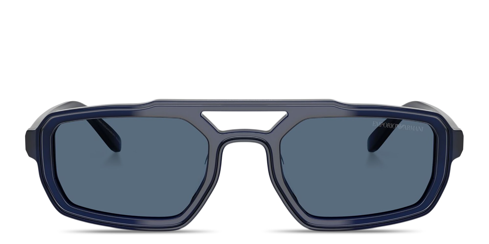 Shop Emporio Armani Logo Signature Irregular Sunglasses in Opal Blue online.