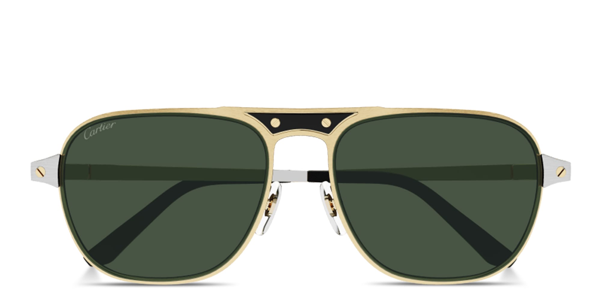 Shop Cartier Santos de Cartier Rectangle Sunglasses in Gold Black online.