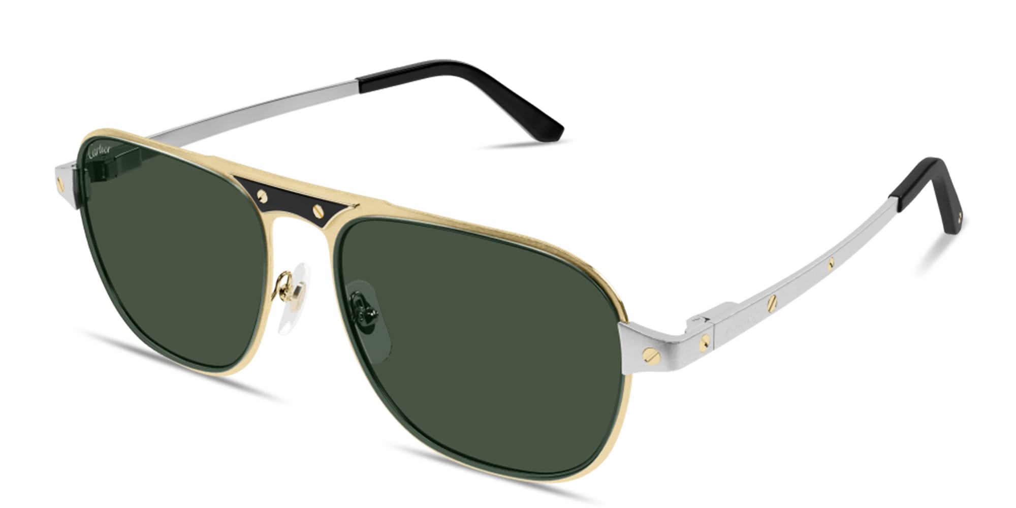 Shop Cartier Santos de Cartier Rectangle Sunglasses in Gold Black online.