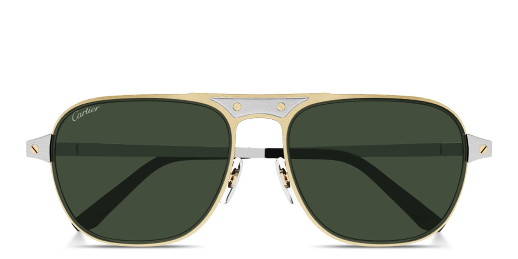 Shop Cartier Santos de Cartier Rectangle Sunglasses in Gold & Silver online.