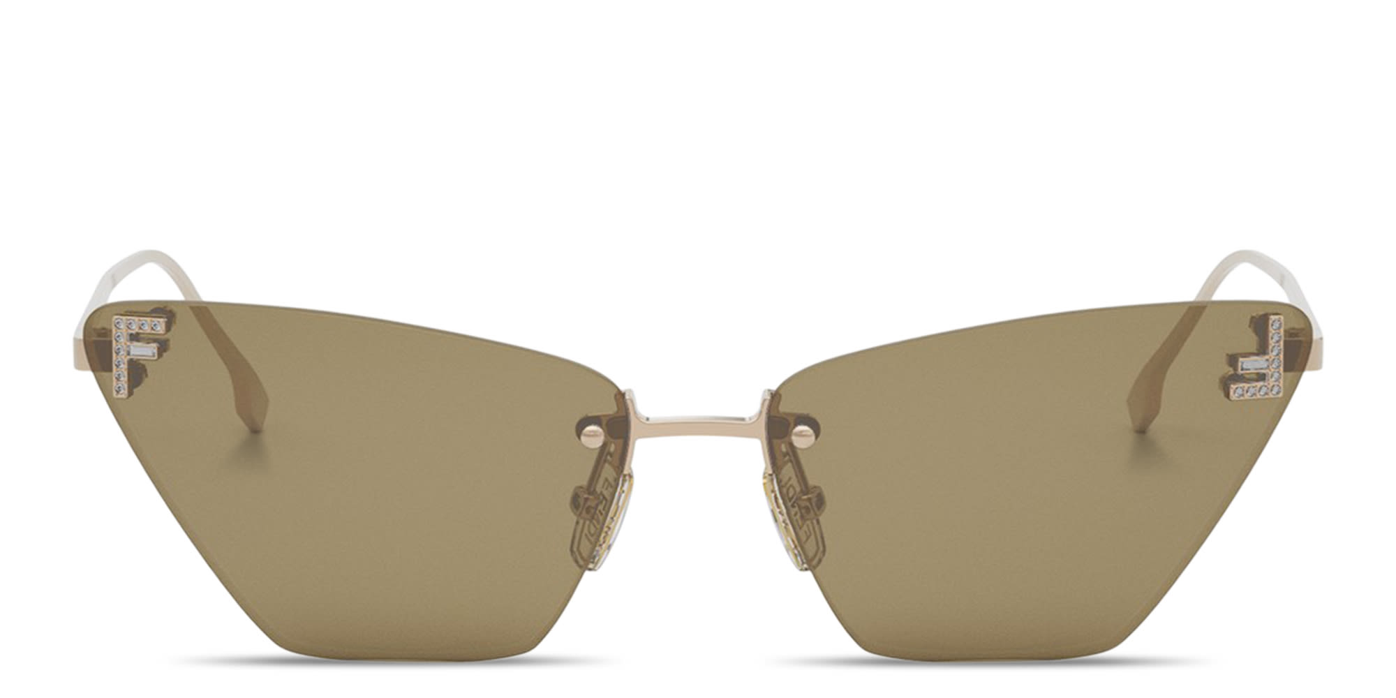 Shop FENDI Fendi First Crystal Rimless Cat-Eye Sunglasses in Gold online.