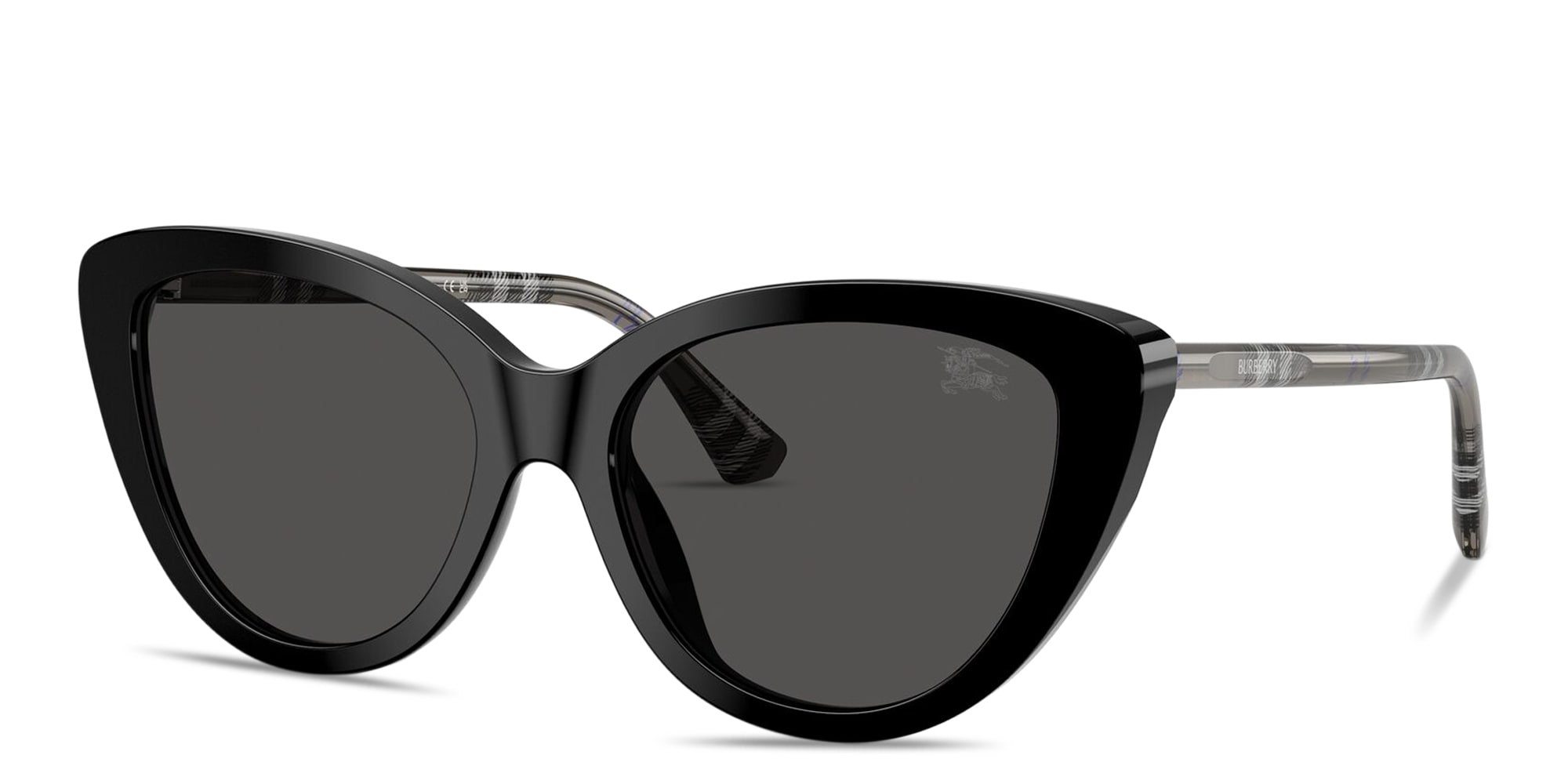 Shop BURBERRY Vintage Check Cat-Eye Sunglasses in Black online.