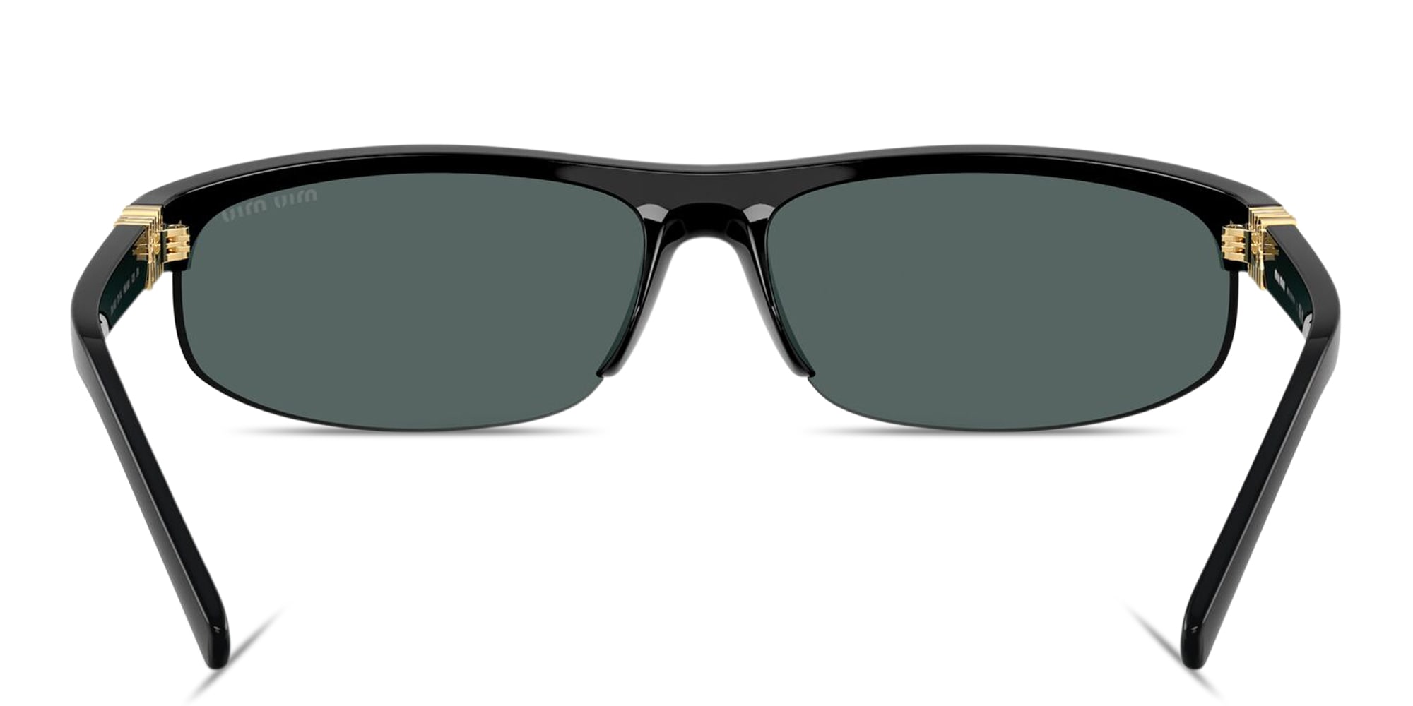 Shop MIU MIU Vertical Logo Wide Half-Rim Oval Sunglasses in Black online.
