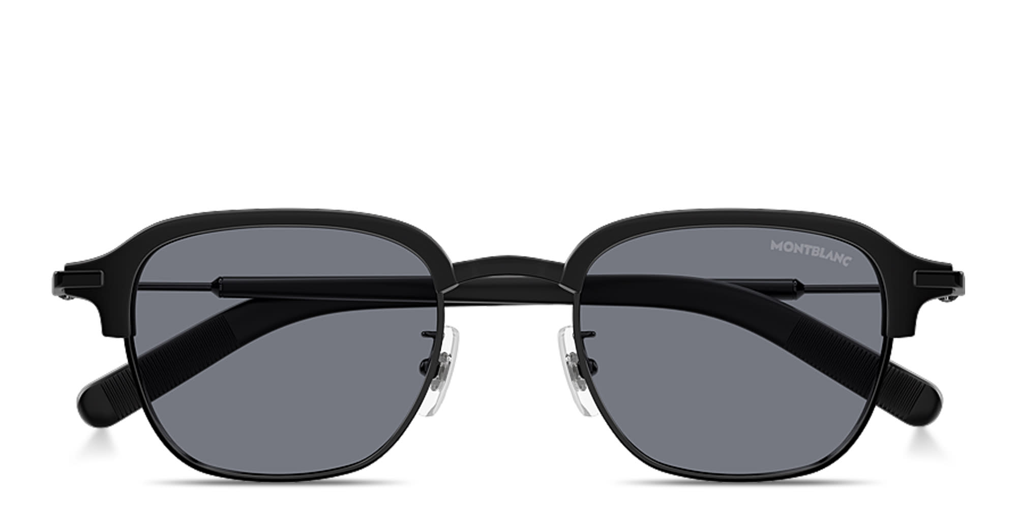 Shop MONTBLANC Snowcap Rectangle Sunglasses in Black online.