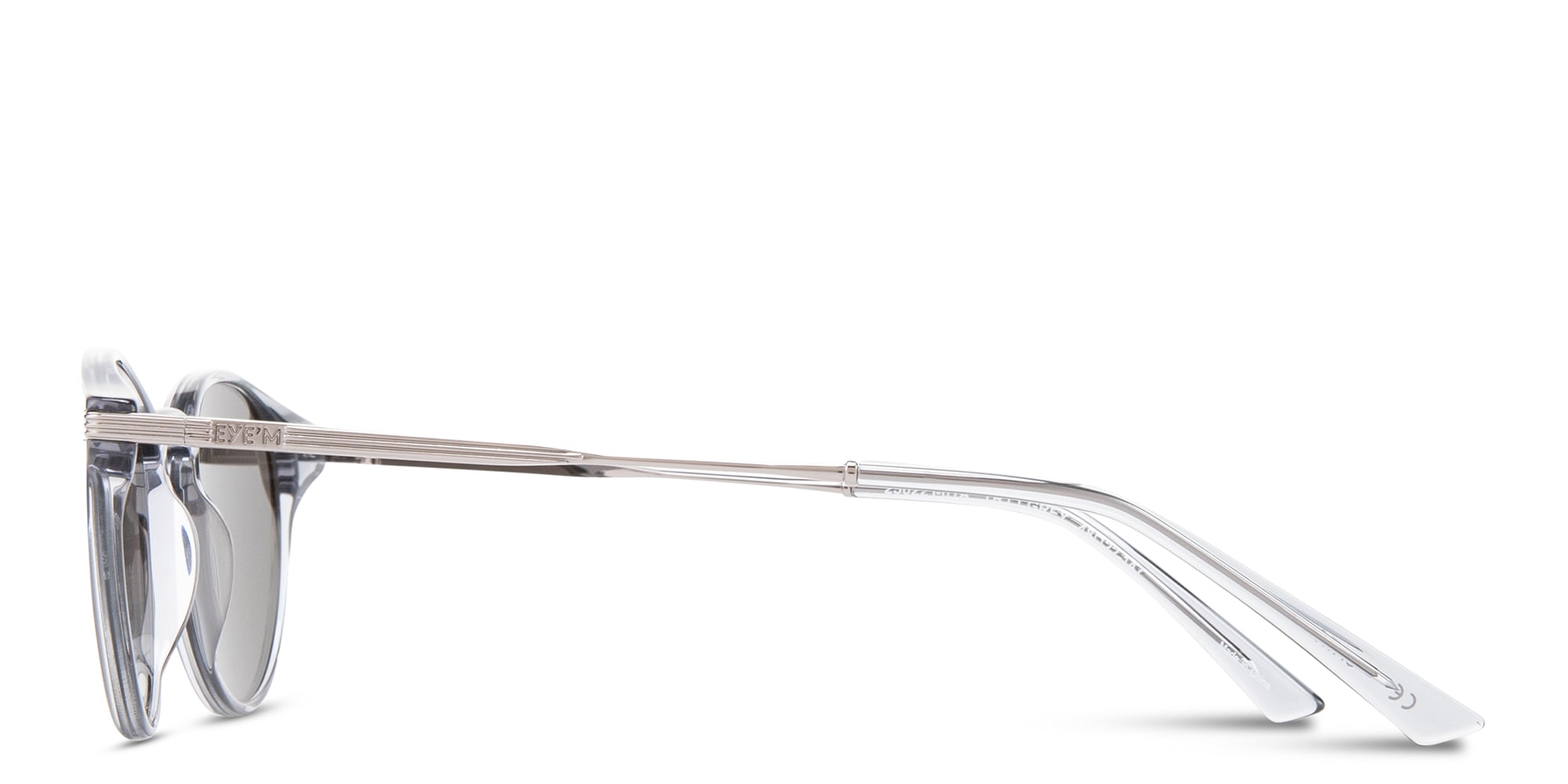 Shop EYE'M Engraved Logo Panthos Sunglasses in Transparent Grey online.
