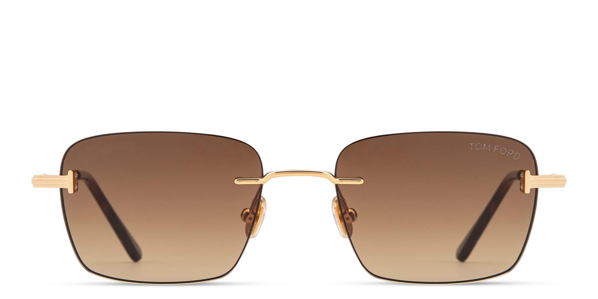 Shop TOM FORD Jake Unisex Rimless Rectangle Sunglasses in Gold online.