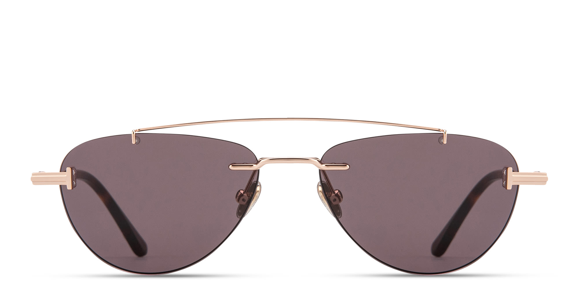 Shop TOM FORD Astor Rimless Pilot Sunglasses in Rose Gold online.
