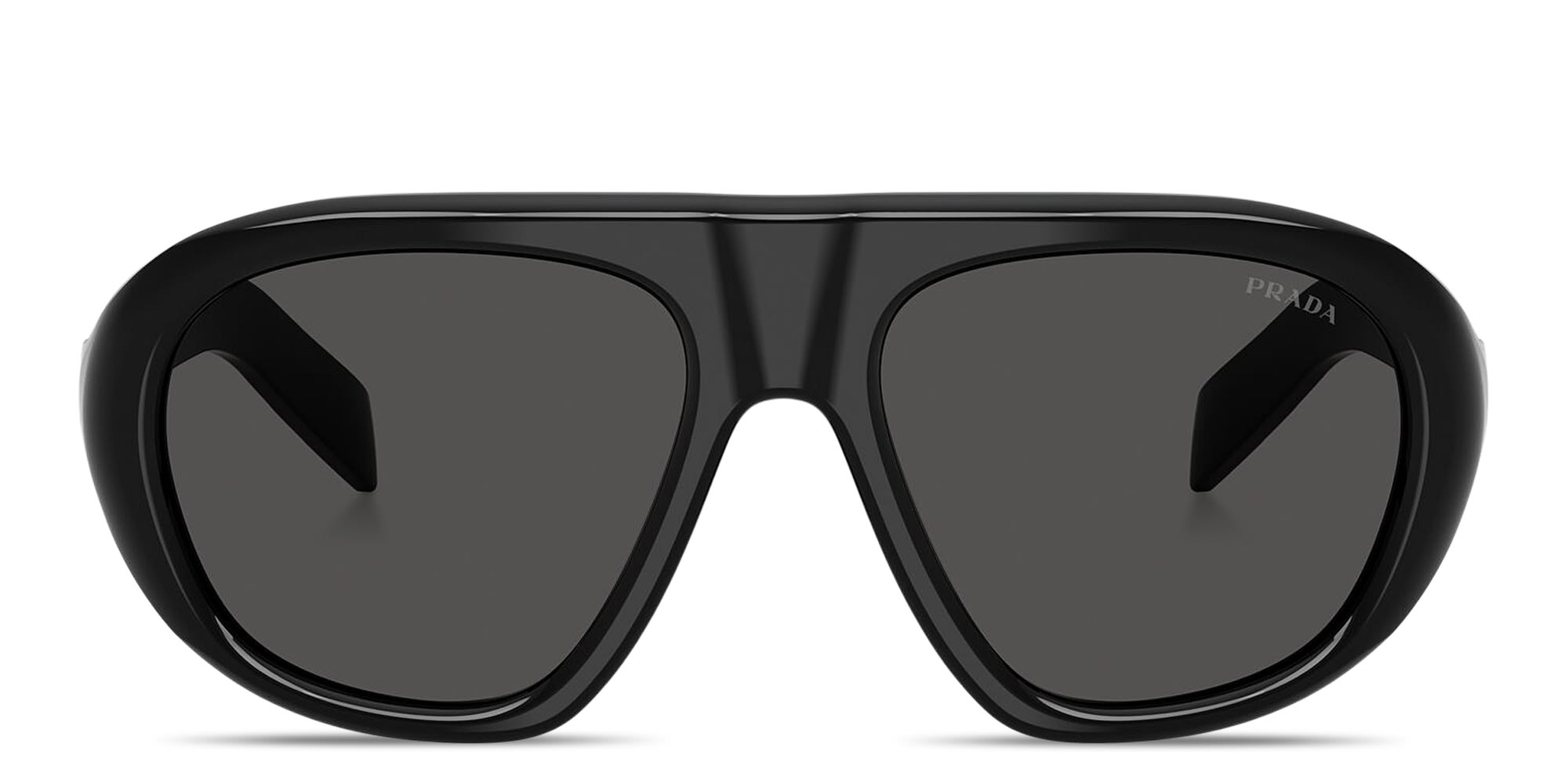 Shop PRADA Logo Signature Irregular Sunglasses in Black online.