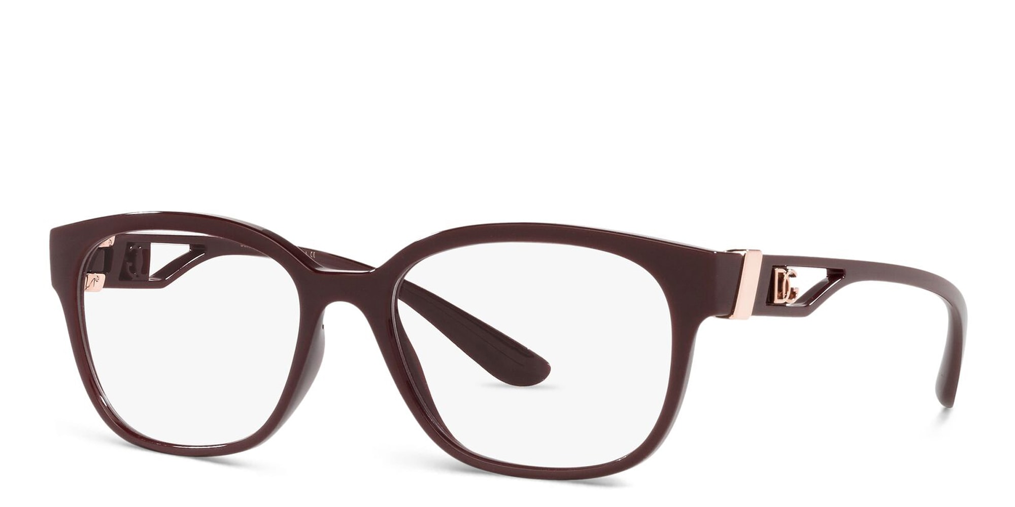 Shop Dolce & Gabbana Square Eyeglasses in Transparent Bordeaux online.