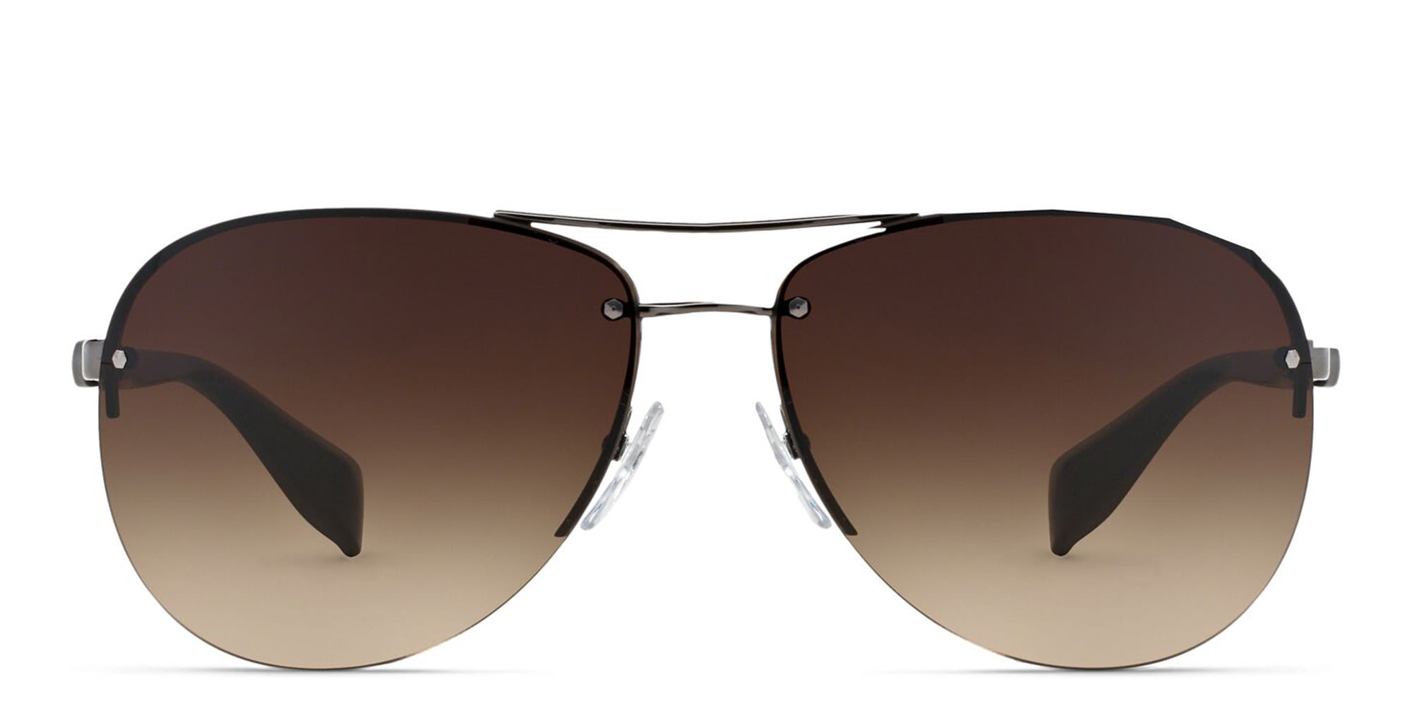 Shop Prada Linea Rossa Rimless Wide Aviator Sunglasses in Black online.