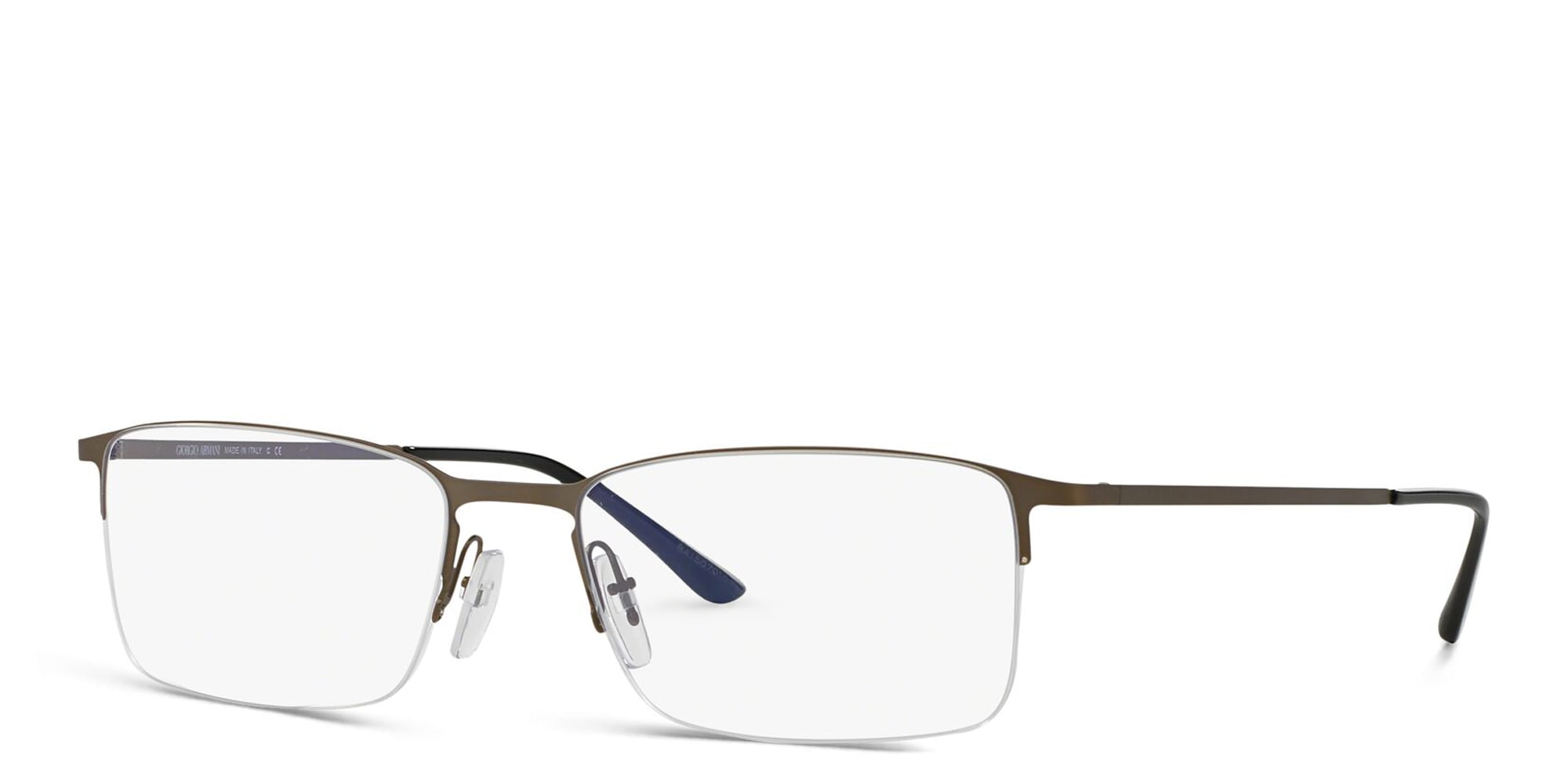 Shop GIORGIO ARMANI Half Rim Rectangle Eyeglasses in Matte Brushed Golden Gunmetal online.