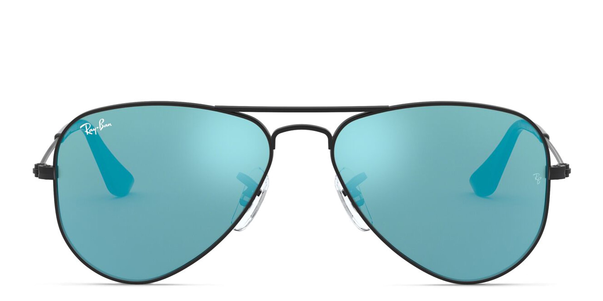Shop Ray-Ban Junior Kids Mirror Aviator Sunglasses in Black online.