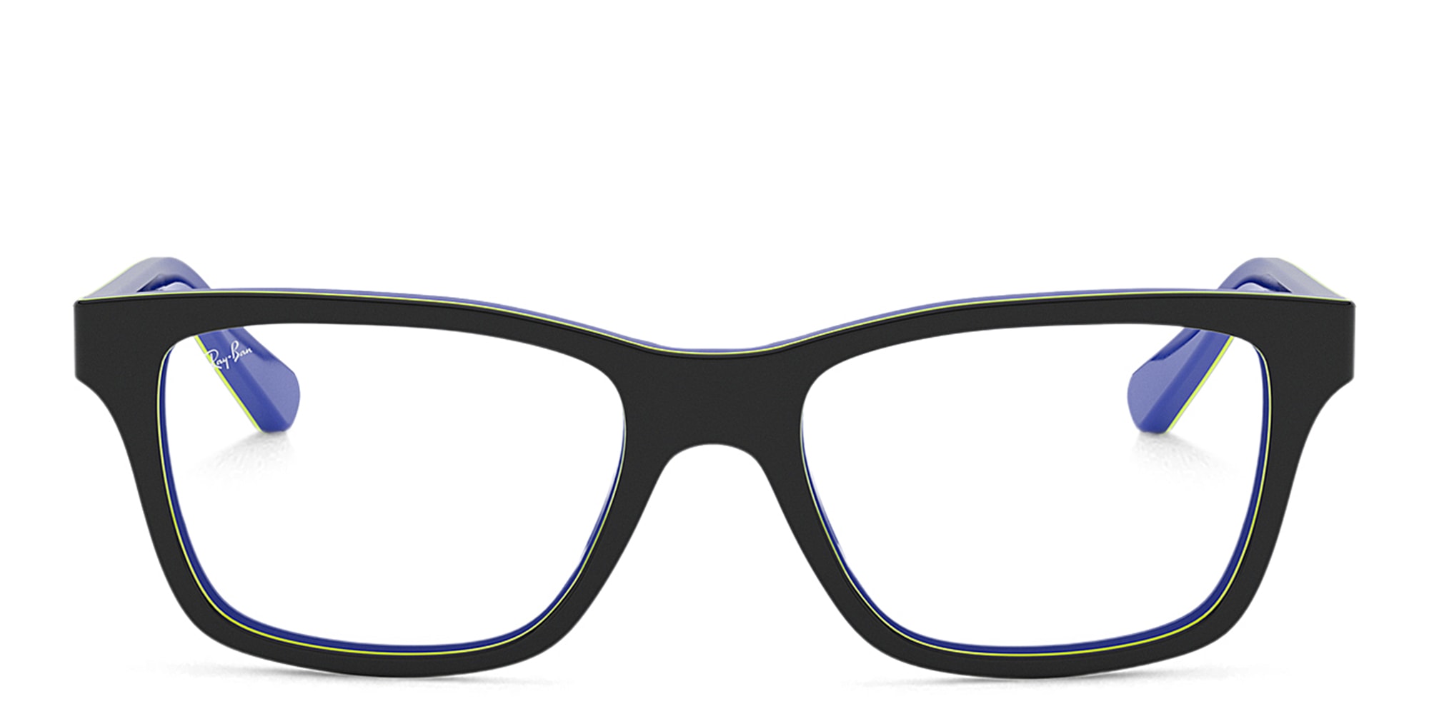 Shop Ray-Ban Junior Kids Square Eyeglasses in Dark Grey On Blue online.
