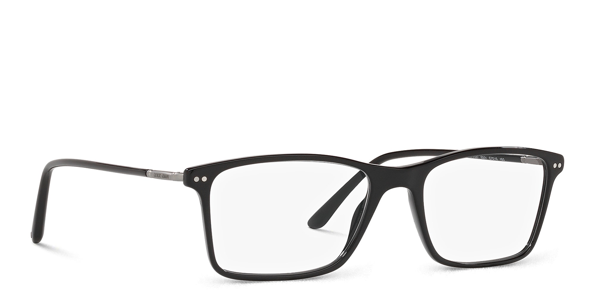 Shop GIORGIO ARMANI Wide Rectangle Eyeglasses in Black online.