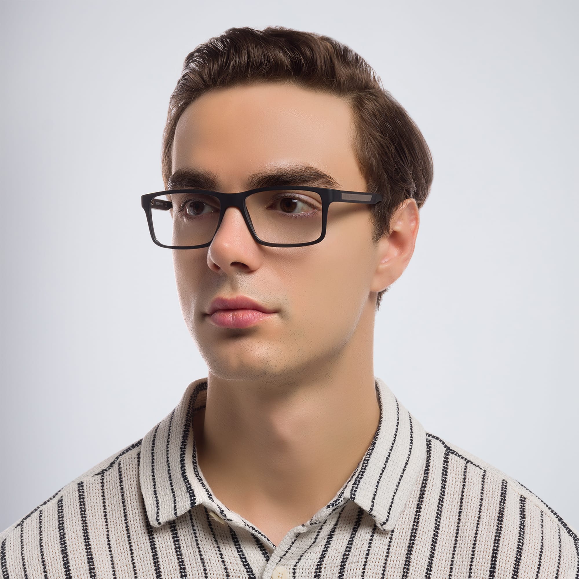 Shop Emporio Armani Rectangle Eyeglasses in Rubber Black online.