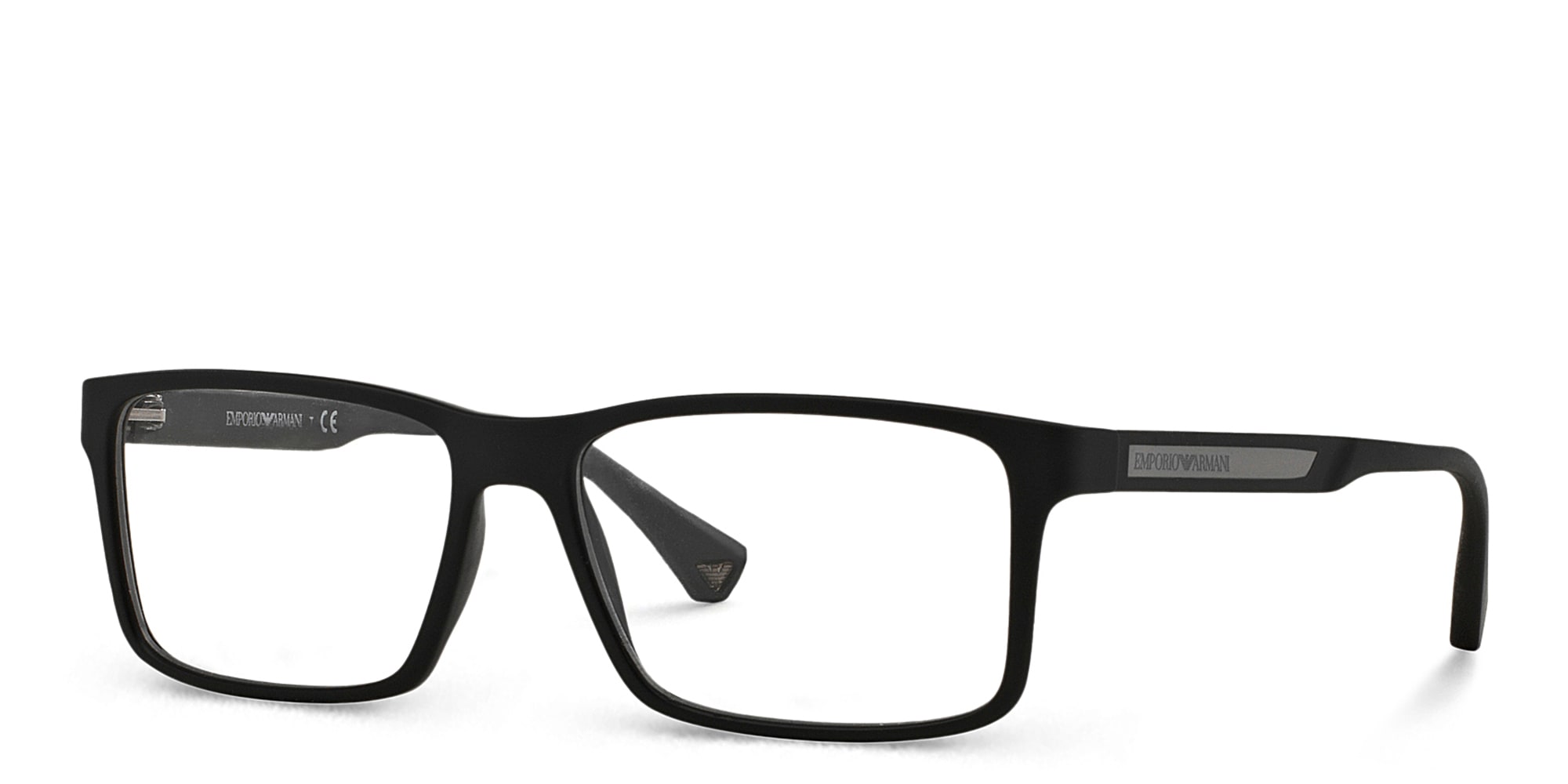 Shop Emporio Armani Rectangle Eyeglasses in Rubber Black online.