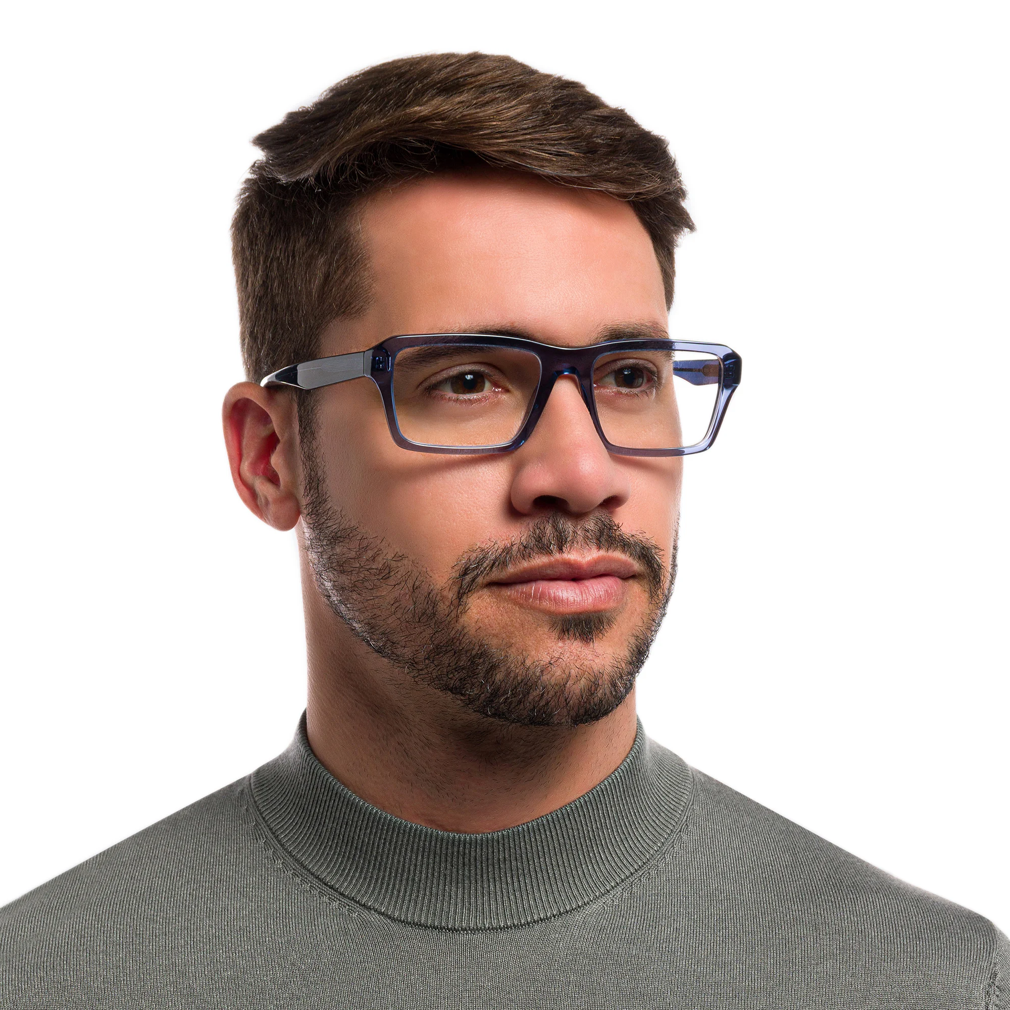 Shop Emporio Armani Wide Rectangle Eyeglasses in Shiny Transparent Blue online.