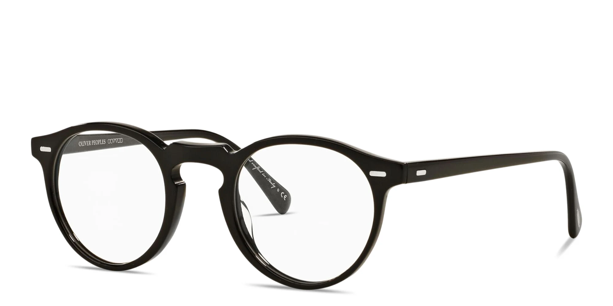 Shop OLIVER PEOPLES Gregory Peck Unisex Panthos Eyeglasses in Shiny Black online.